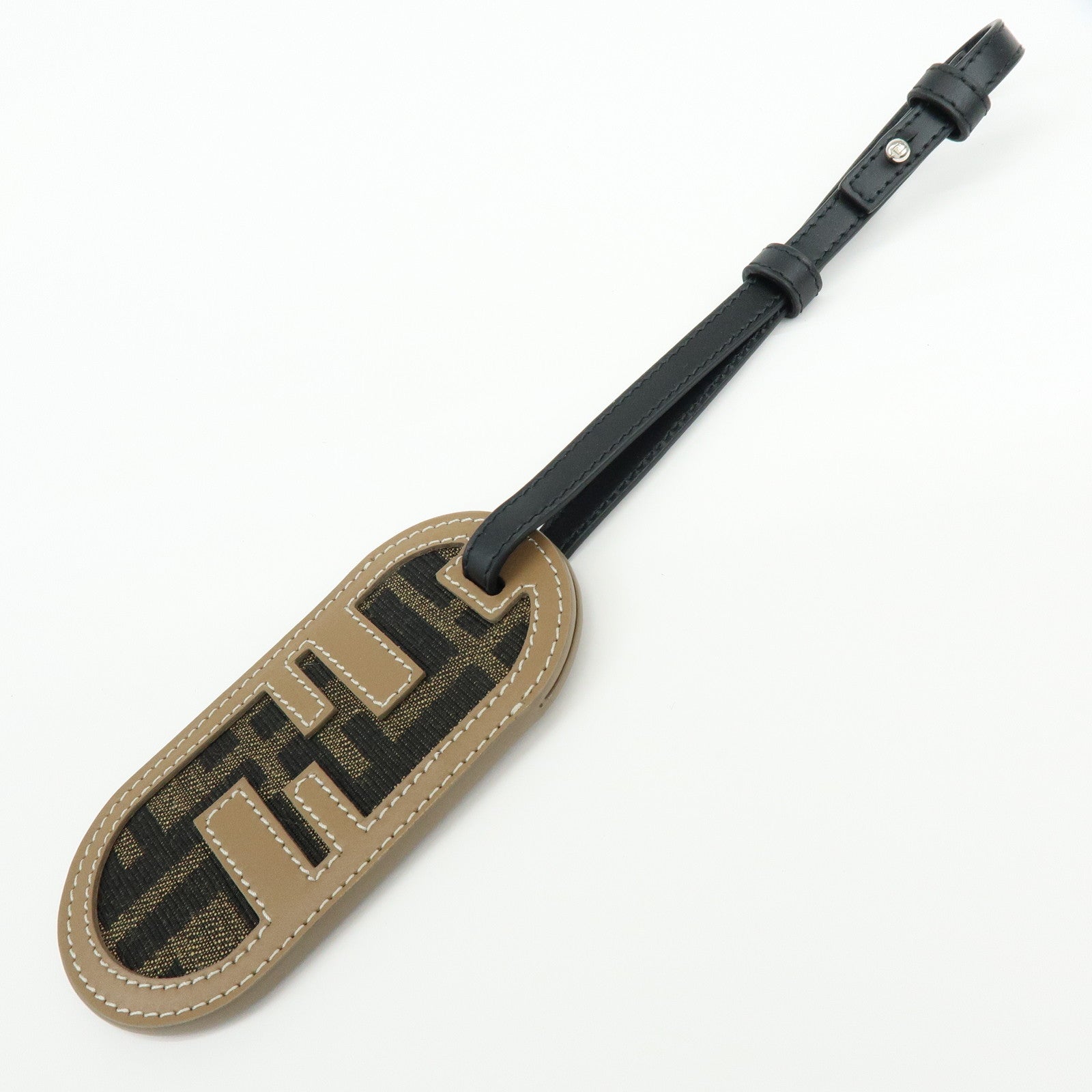 FENDI Zucca Leather Canvas Bag Charm Key Chain Brown Black