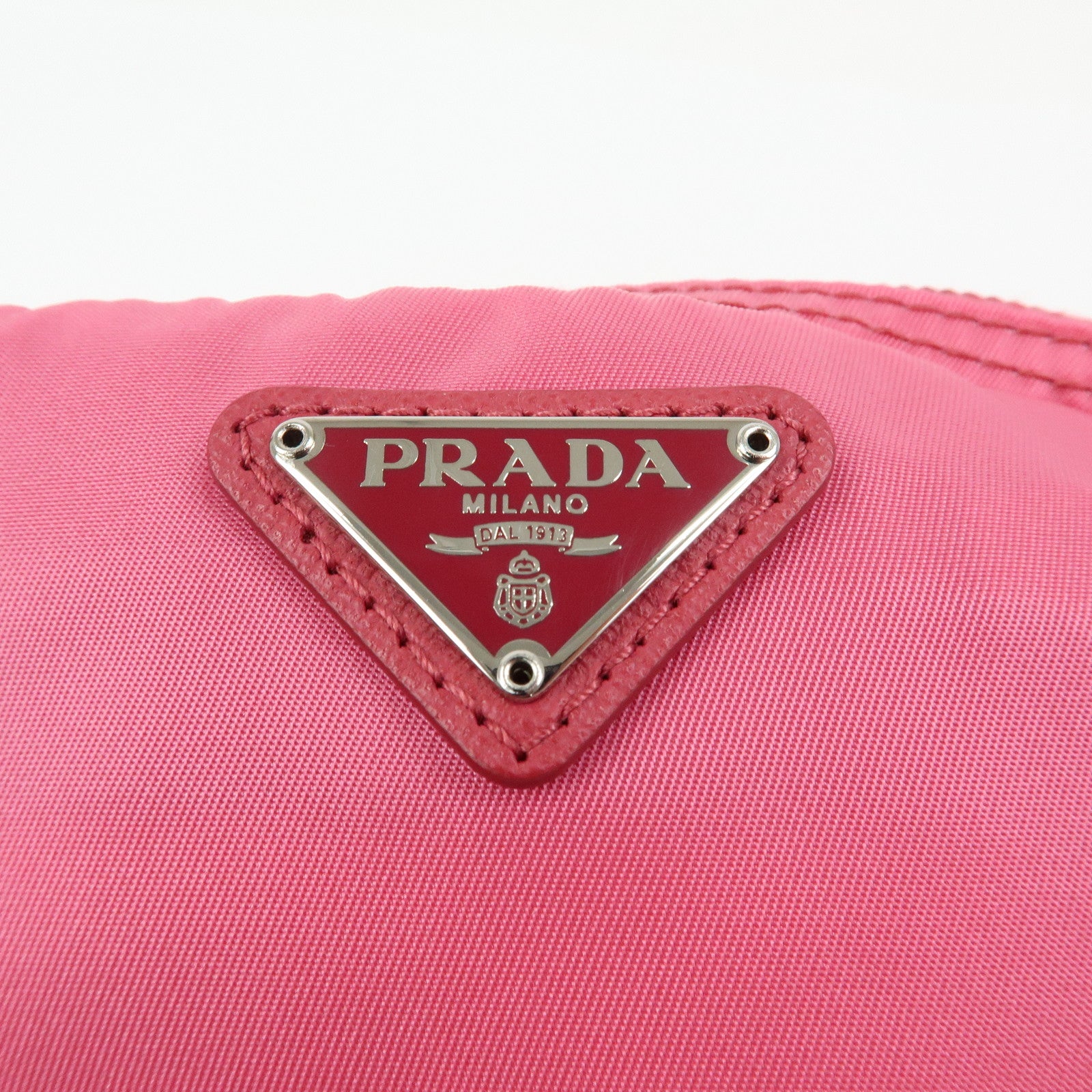 PRADA Triangle Logo Nylon Cosmetic Pouch Pink 1N0399