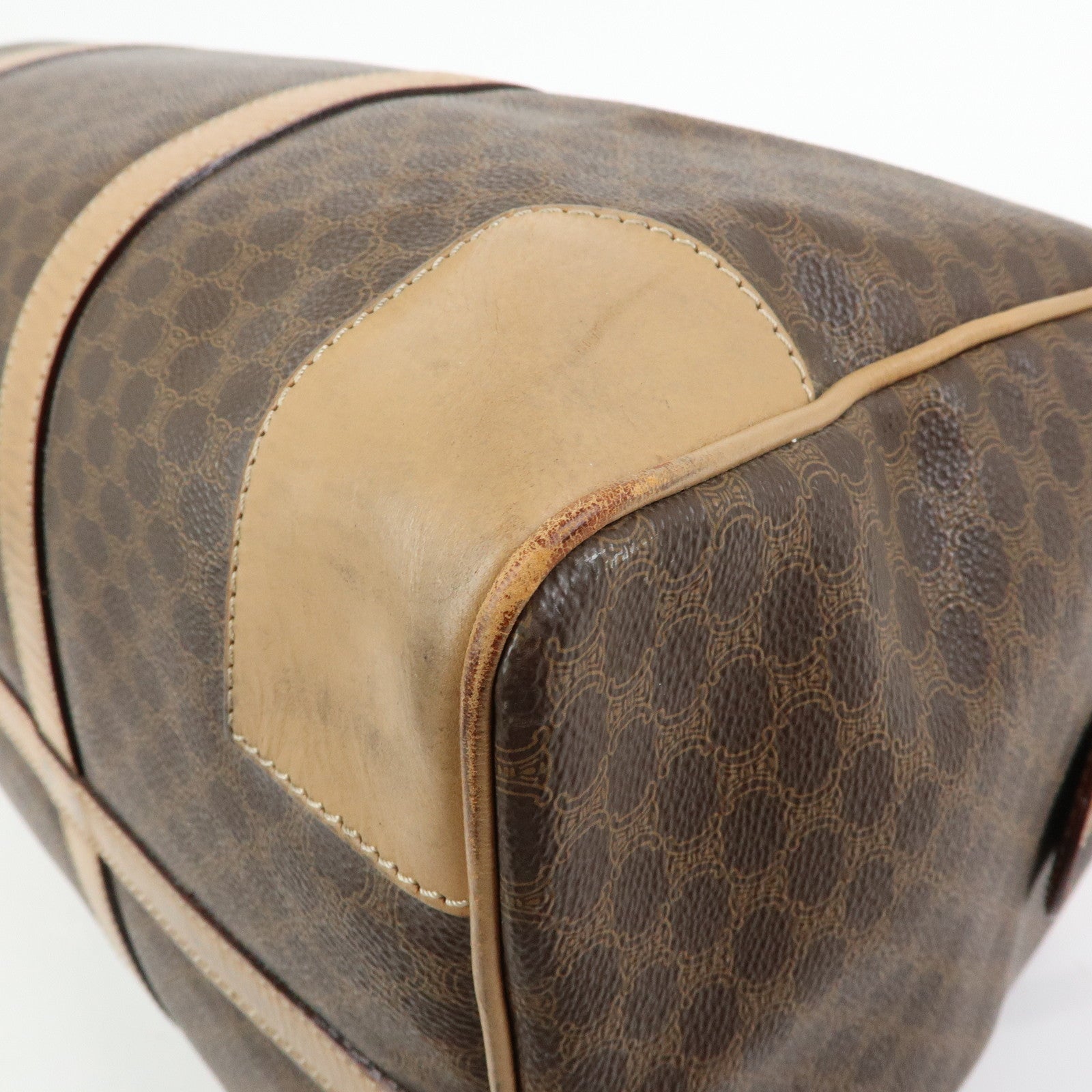 CELINE Macadam PVC Leather Boston Bag Hand Bag Brown