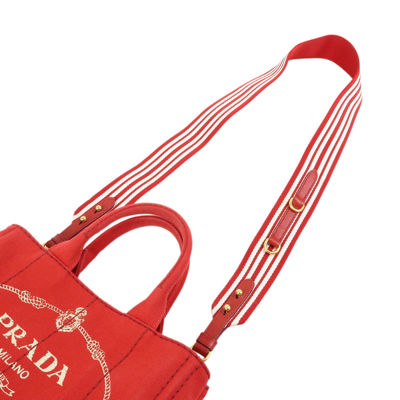 PRADA Canapa Mini Triangle Logo Canvas 2Way Bag Hand Bag Red 1BG439