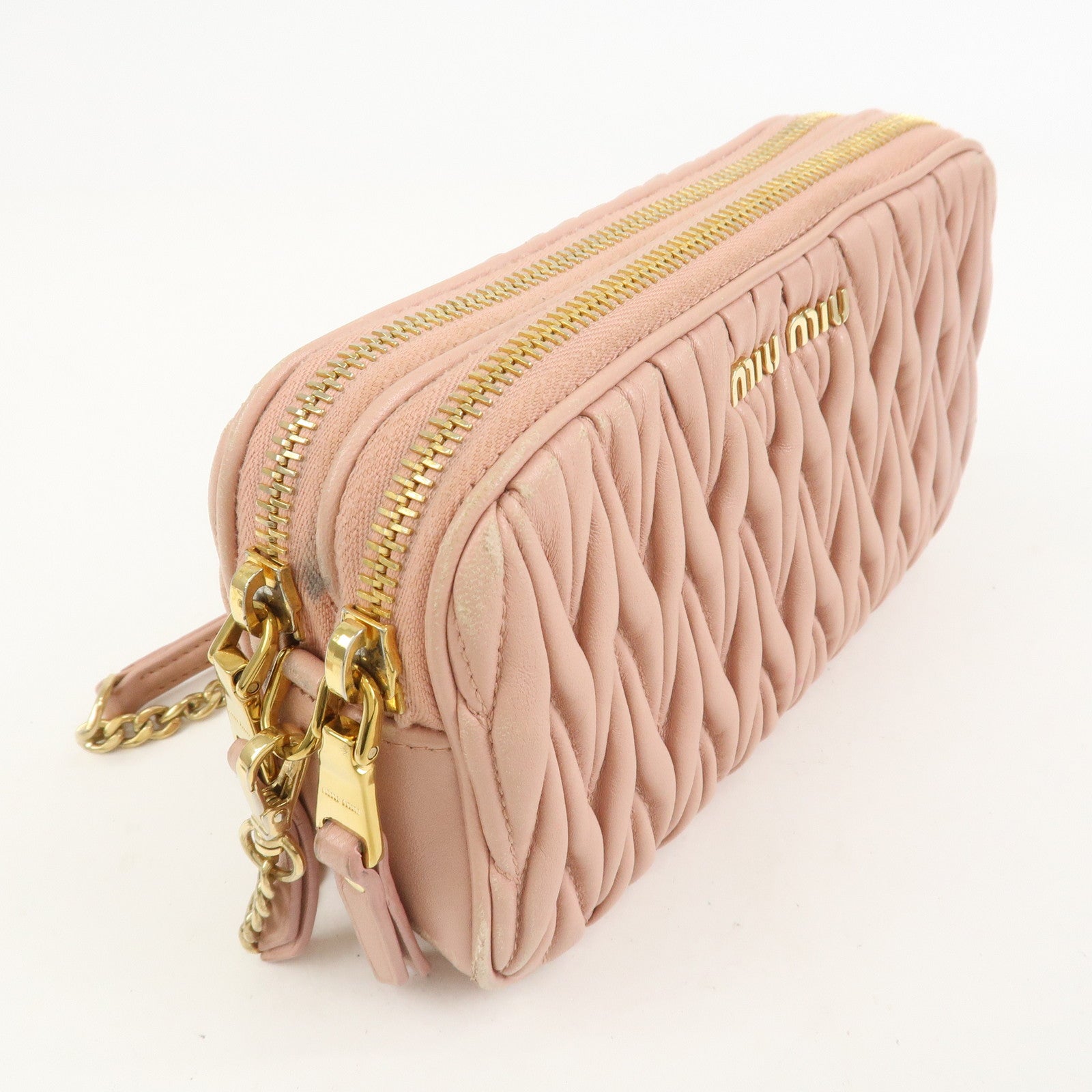 MIU MIU Matelasse Leather Chain Shoulder Bag Crossbody Bag Pink