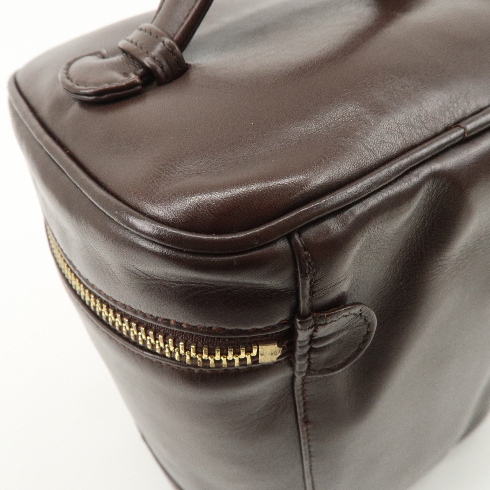 CHANEL COCO Mark Leather Vanity Bag Hand Bag Cosmetic Bag Brown A01998