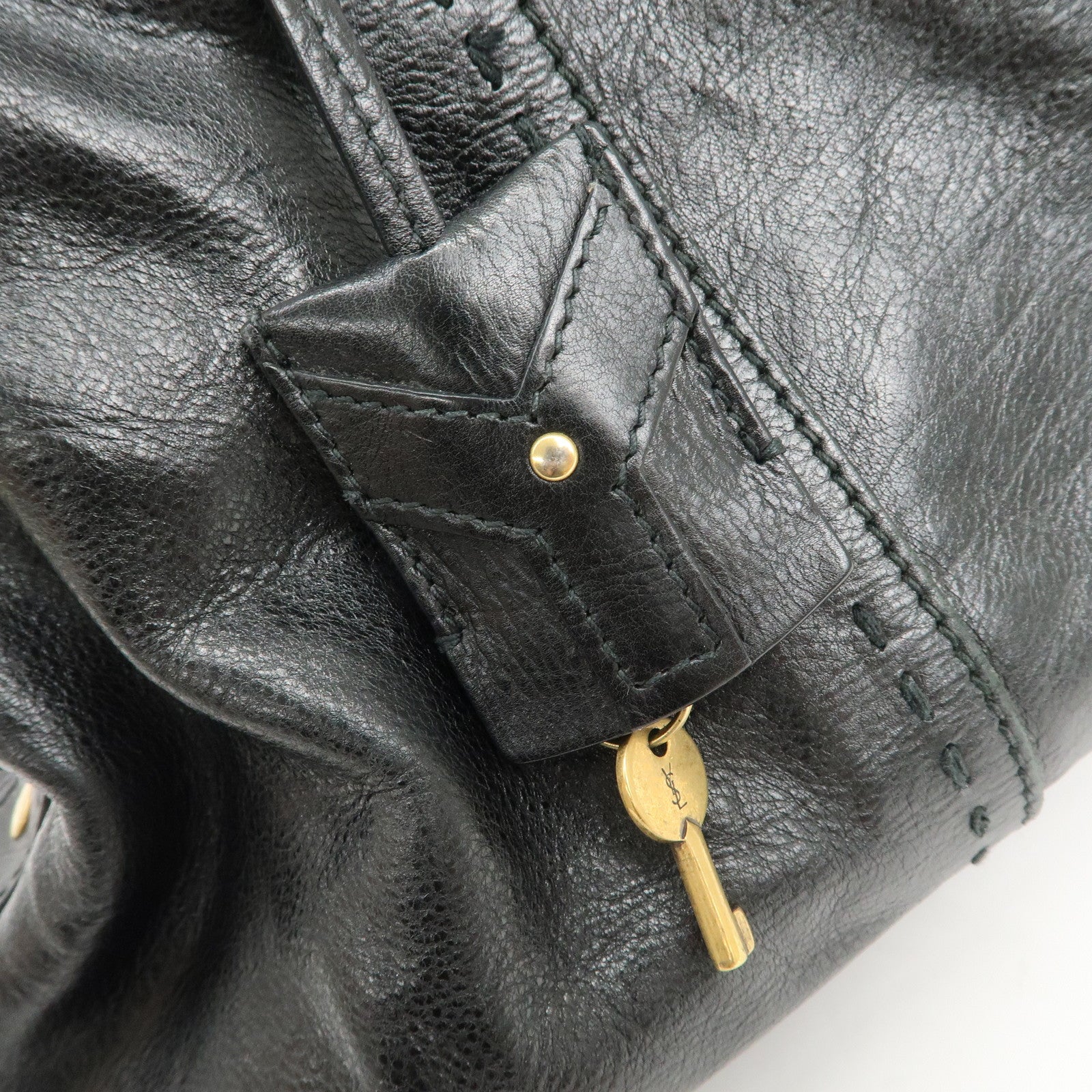 SAINT LAURENT PARIS Logo Leather Shoulder Bag Hand Bag Black 156464