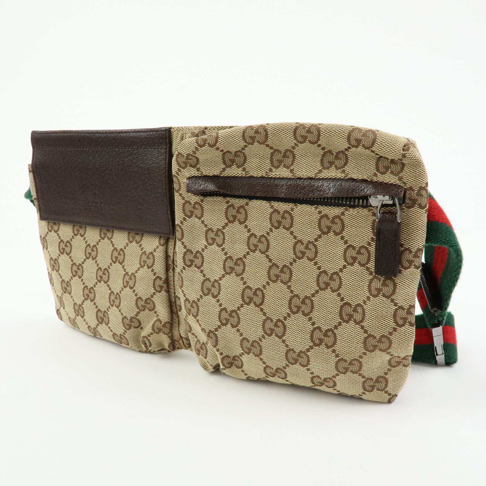 GUCCI Sherry GG Canvas Waist Pouch Body Bag Beige Brown 28566