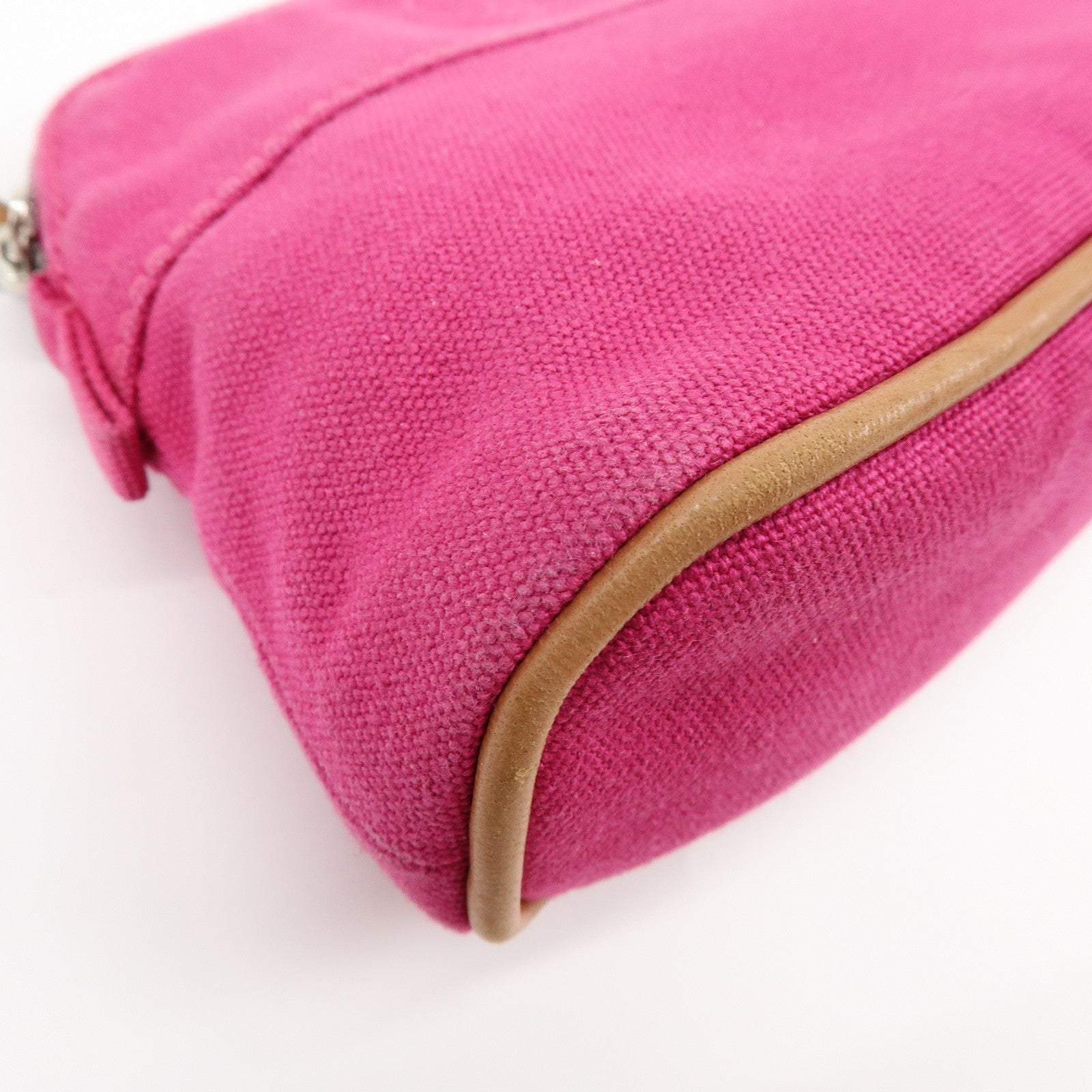 HERMES Bolide Set of 2 Canvas Leather Cosmetic Pouch Pink Red