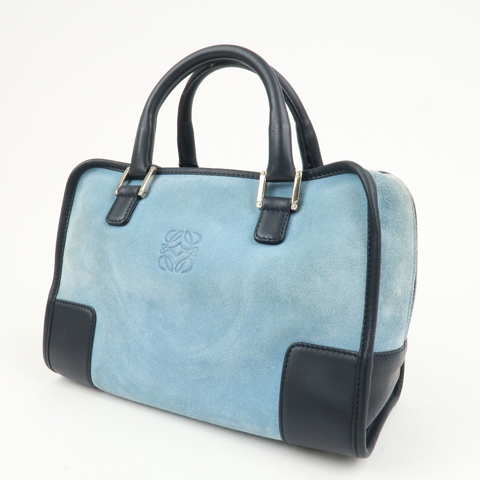 LOEWE Anagram Suede Leather Amazona 28 Hand Bag Blue