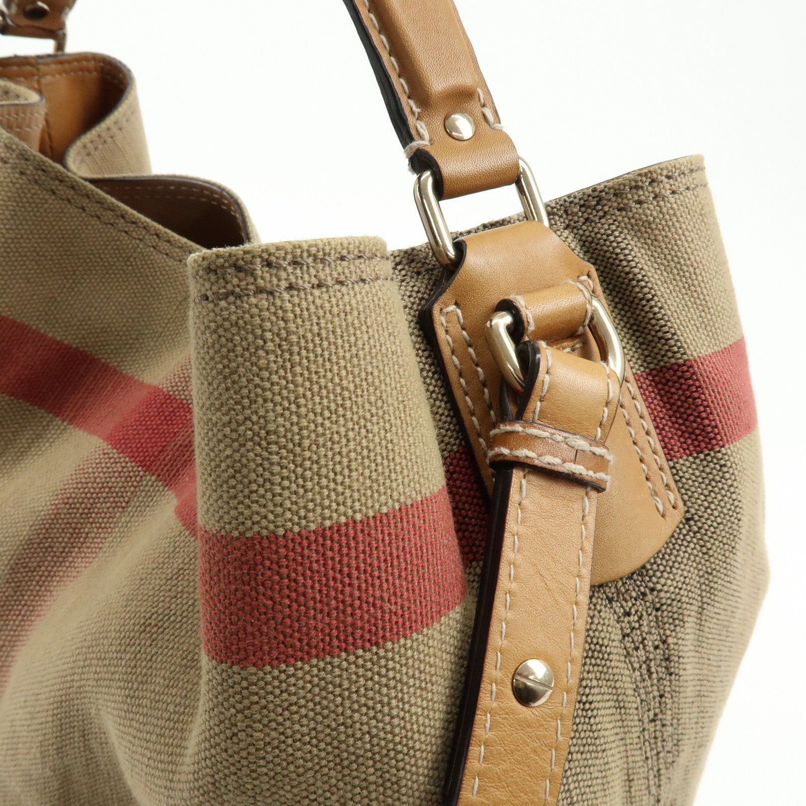 Burberry Canvas Leather 2Way Shoulder Hand Bag Plaid Beige Camel