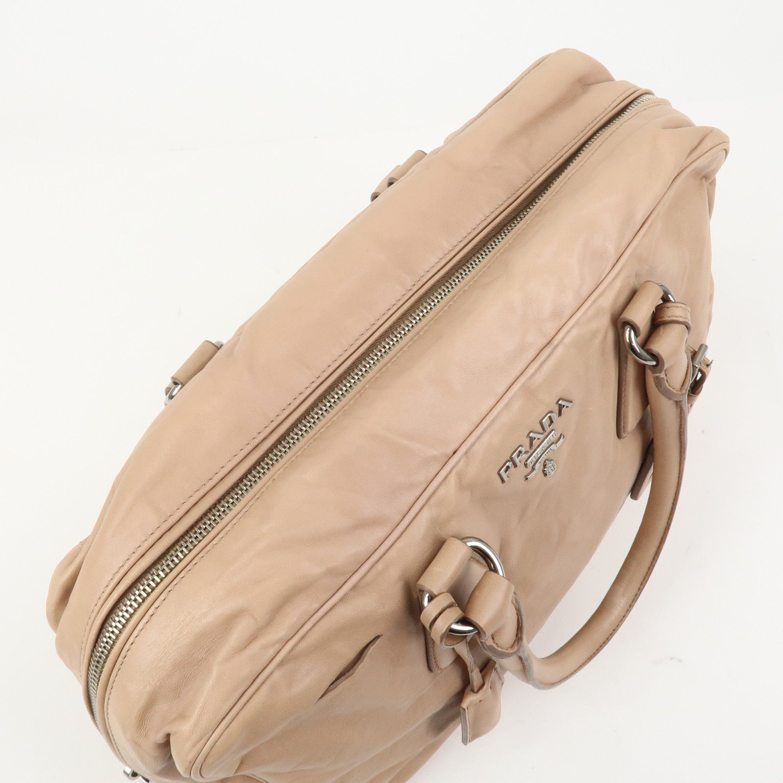 PRADA Logo Leather Hand Bag Shoulder Bag Pink Beige BL094F