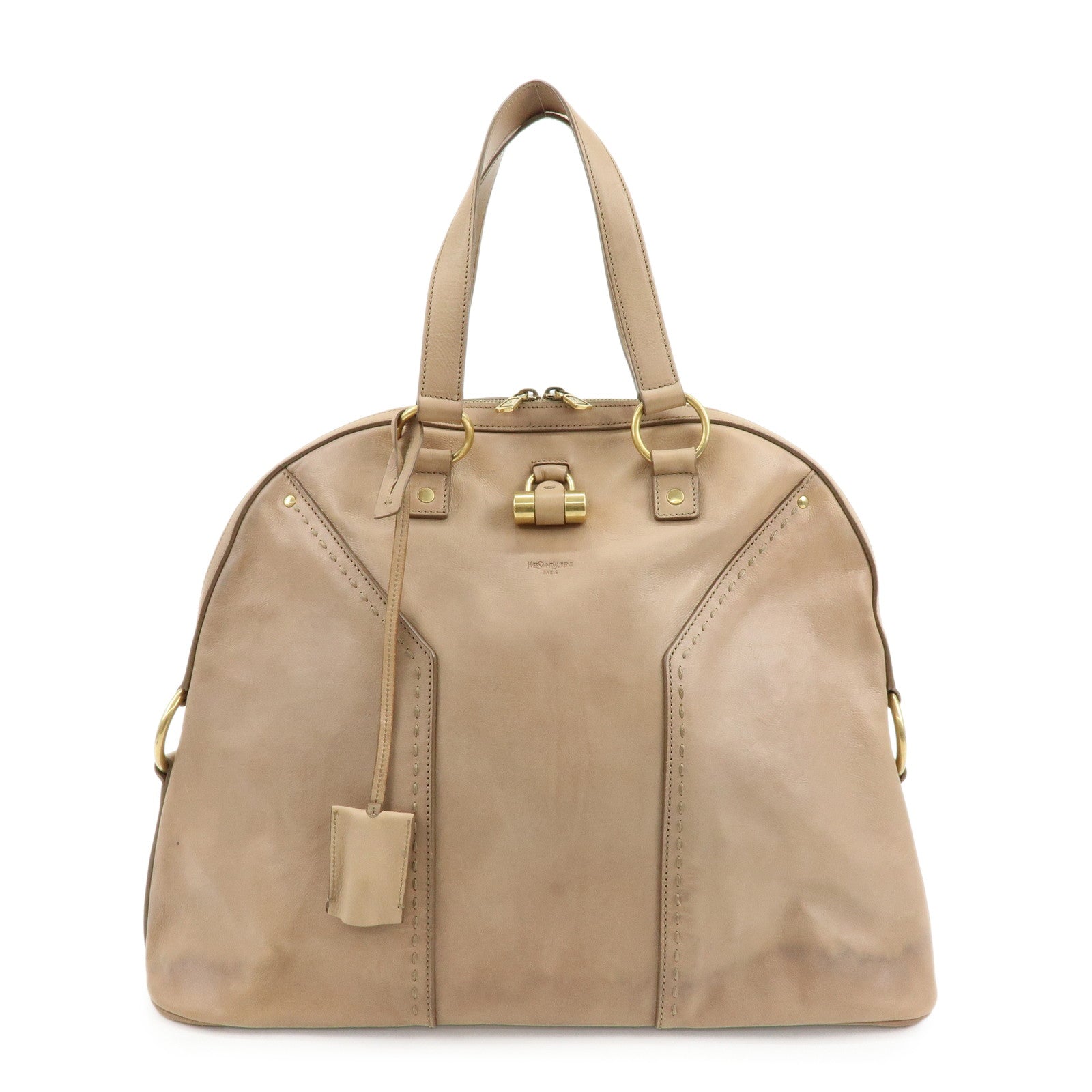 SAINT LAURENT PARIS Muse Leather Hand Bag Tote Bag Beige