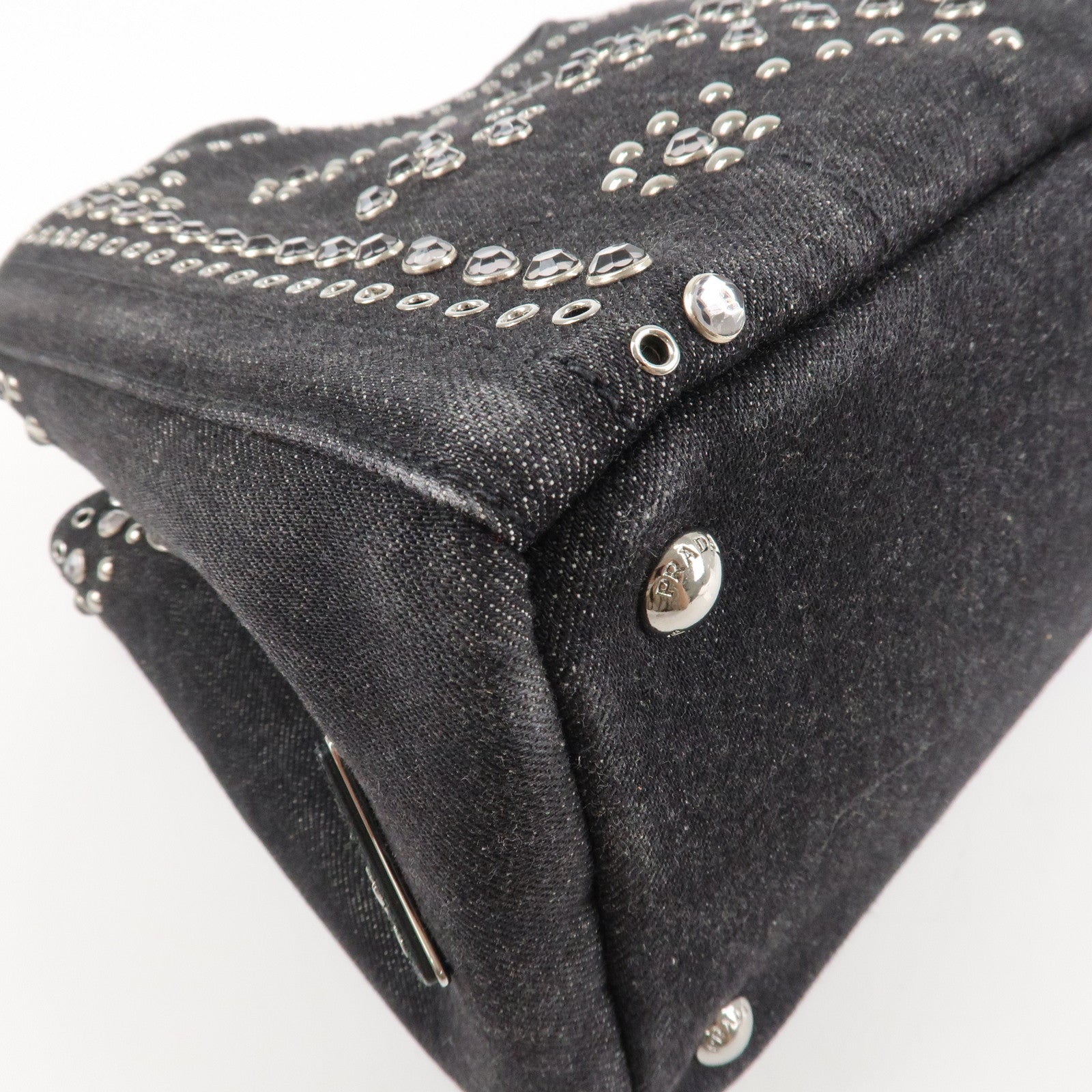 PRADA Canapa Mini Canvas Studs 2Way Shoulder Bag Hand Bag Black B2439G Used