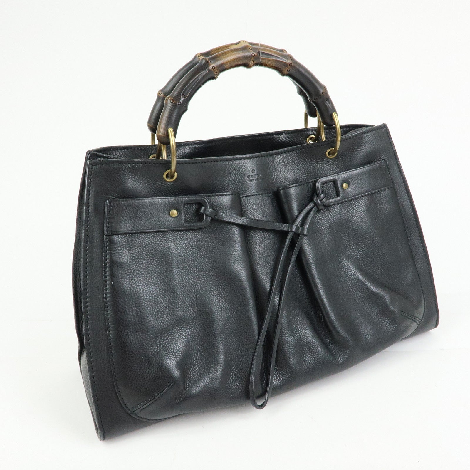 GUCCI Bamboo Leather Tote Bag Hand Bag Black 109138