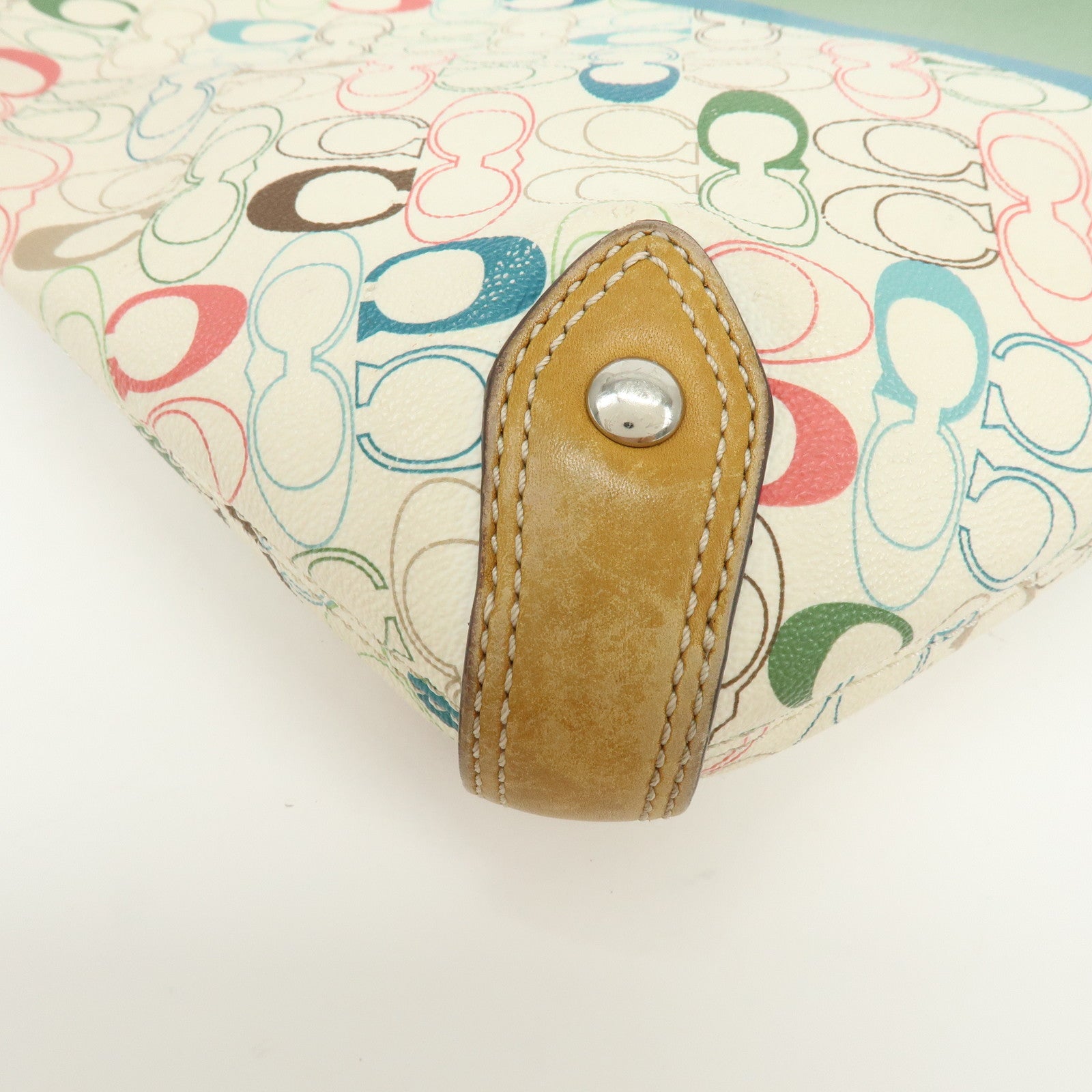 COACH Signature PVC Leather Shoulder Bag Hand Bag White Green