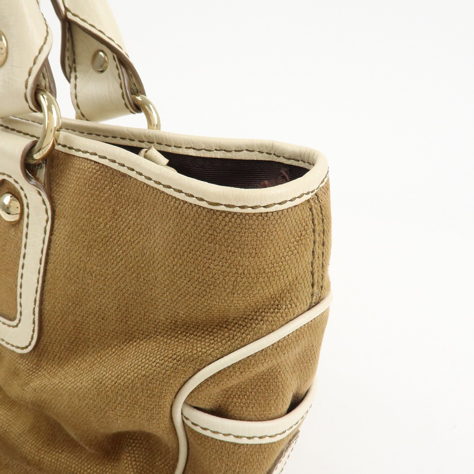 CELINE Canvas Leather Boogie Bag Hand Bag Macadam Motif Brown Ivory
