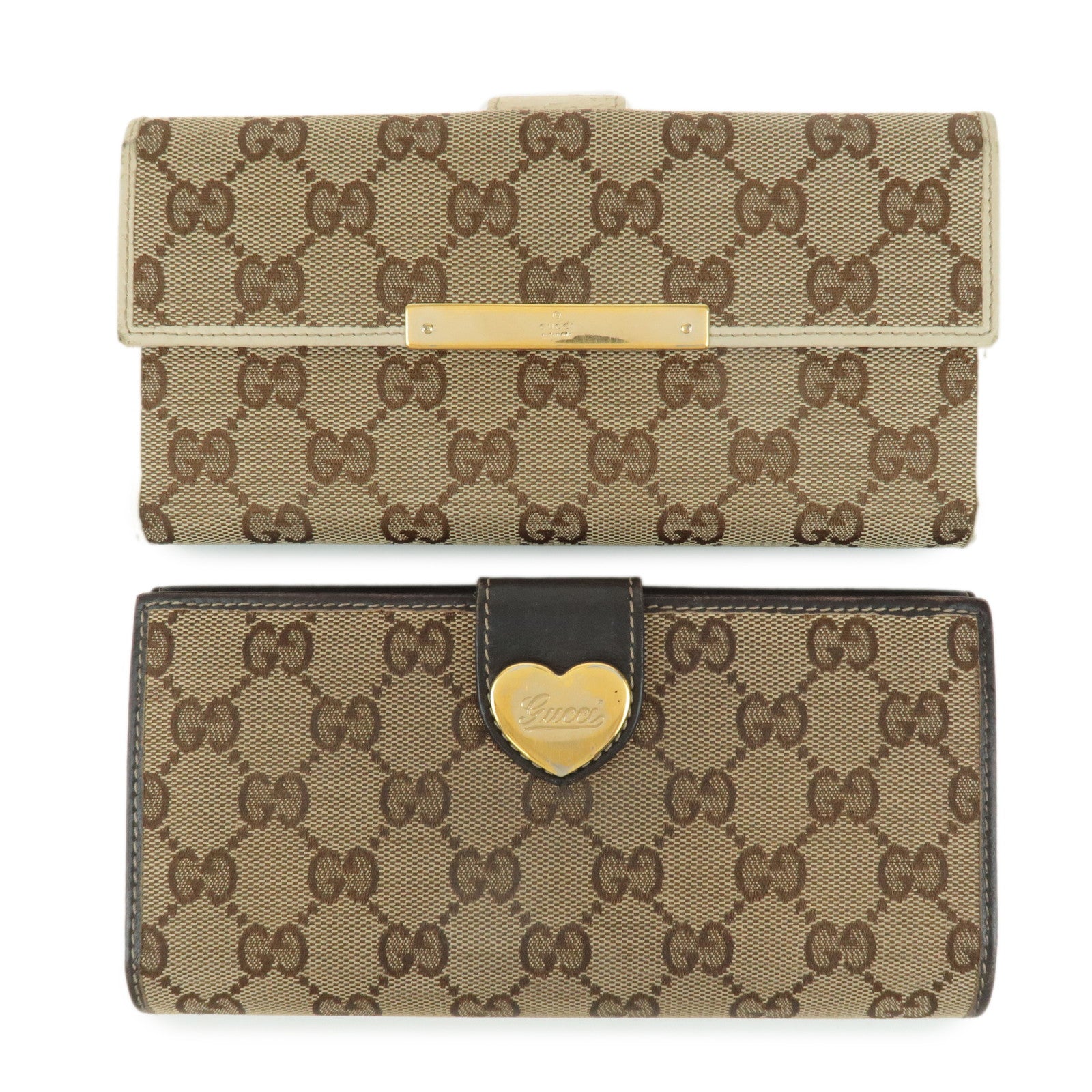 GUCCI Set of 2 GG Canvas Leather Wallet Beige Brown 203550/112715 Used