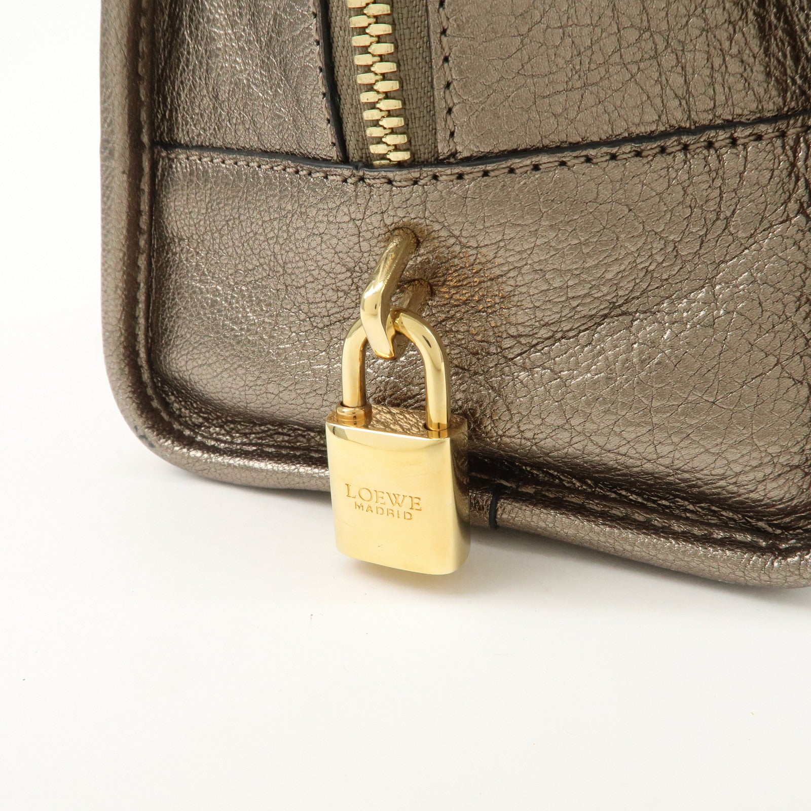 LOEWE Anagram Amazona 28 Leather Hand Bag Gold Used