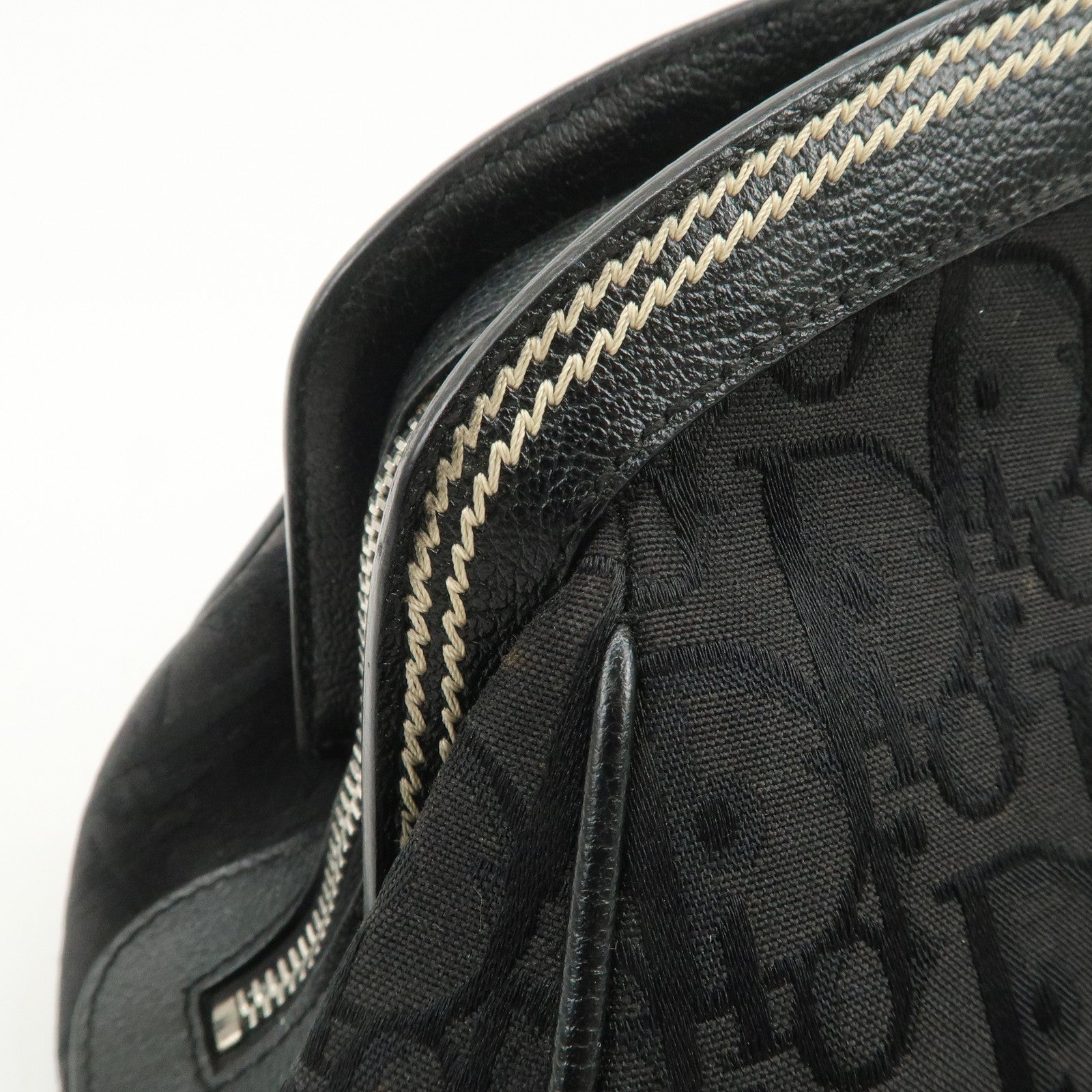 Christian Dior Trotter CD Logo Canvas Leather Hand Bag Black