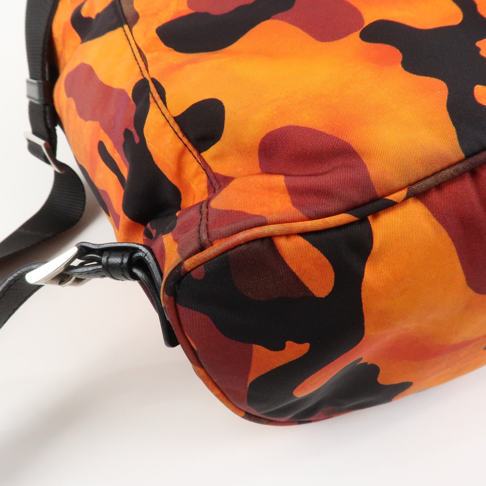 PRADA Triangle Logo Nylon Leather Backpack Camouflage OrangeBZ0032