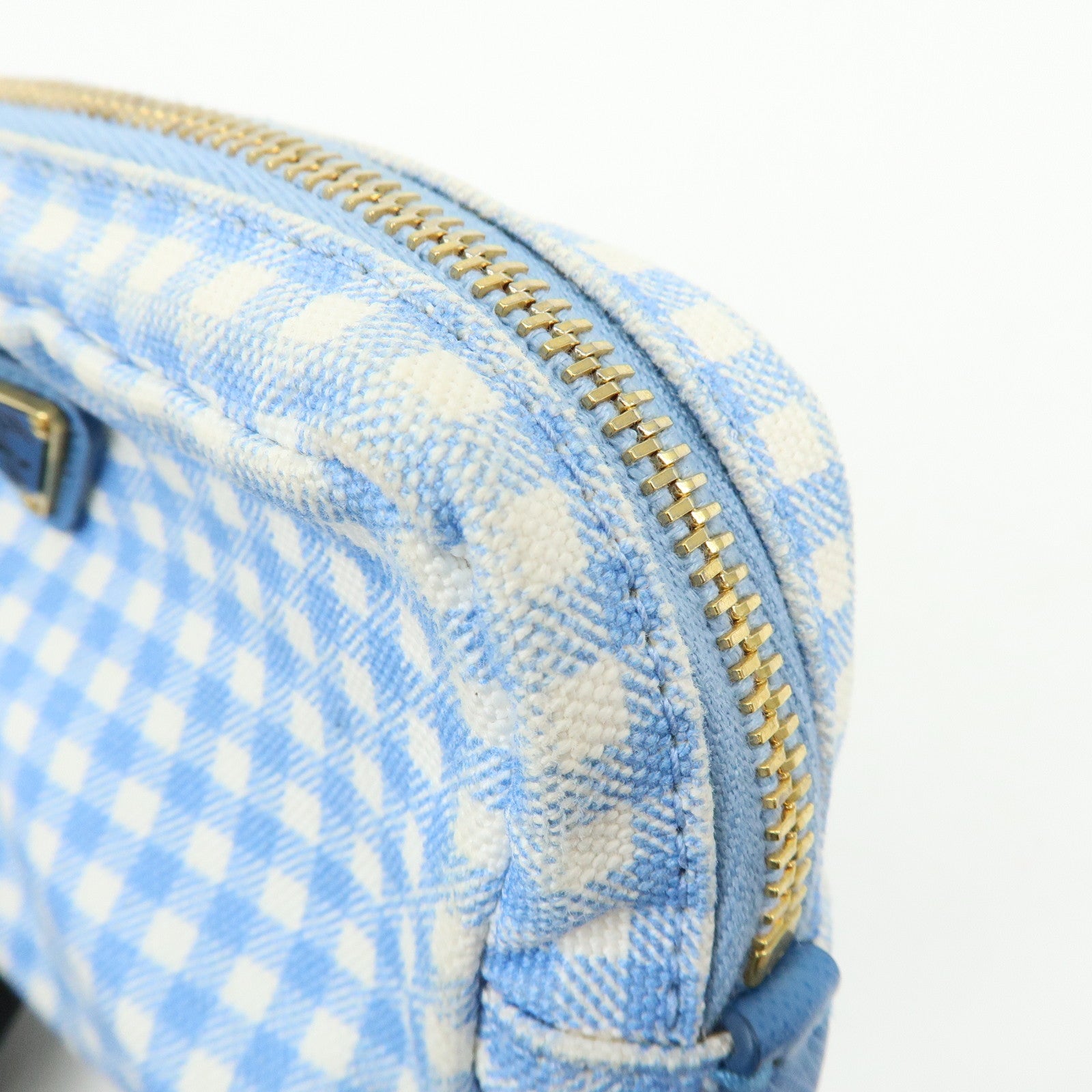 PRADA Triangle Logo Canvas Gingham Pattern Pouch Blue 1NA021