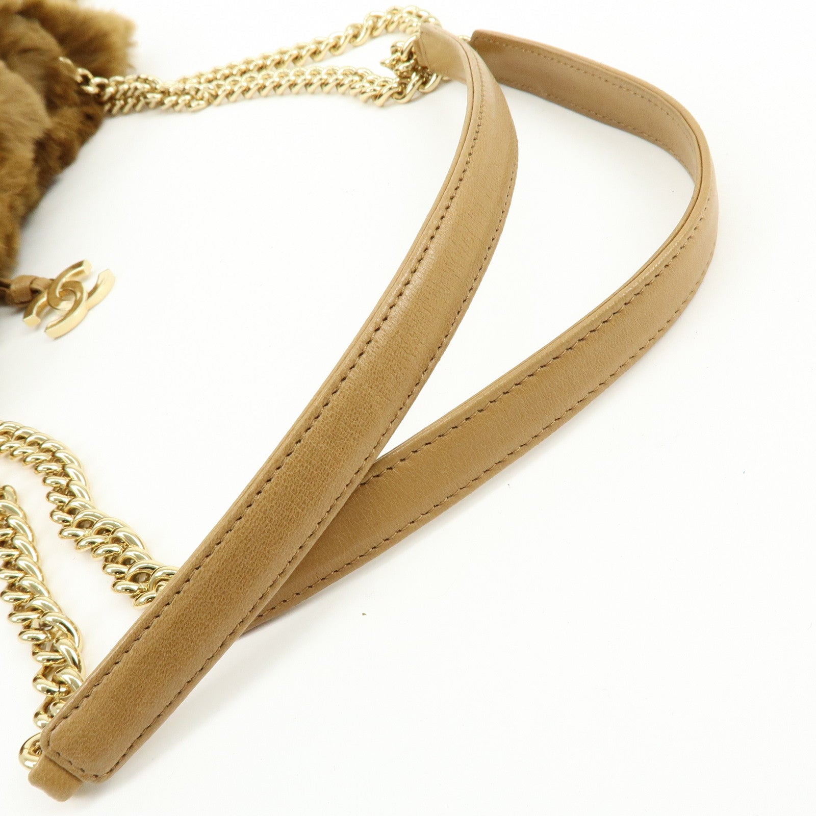 CHANEL COCO Mark Fur Lamb Skin Chain Shoulder Bag Brown