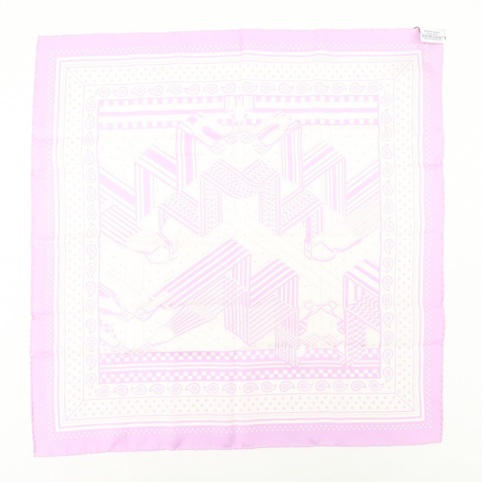 HERMES Carre 55 Silk 100% Scarf SANGLEA EN ZIGZAG Purple White