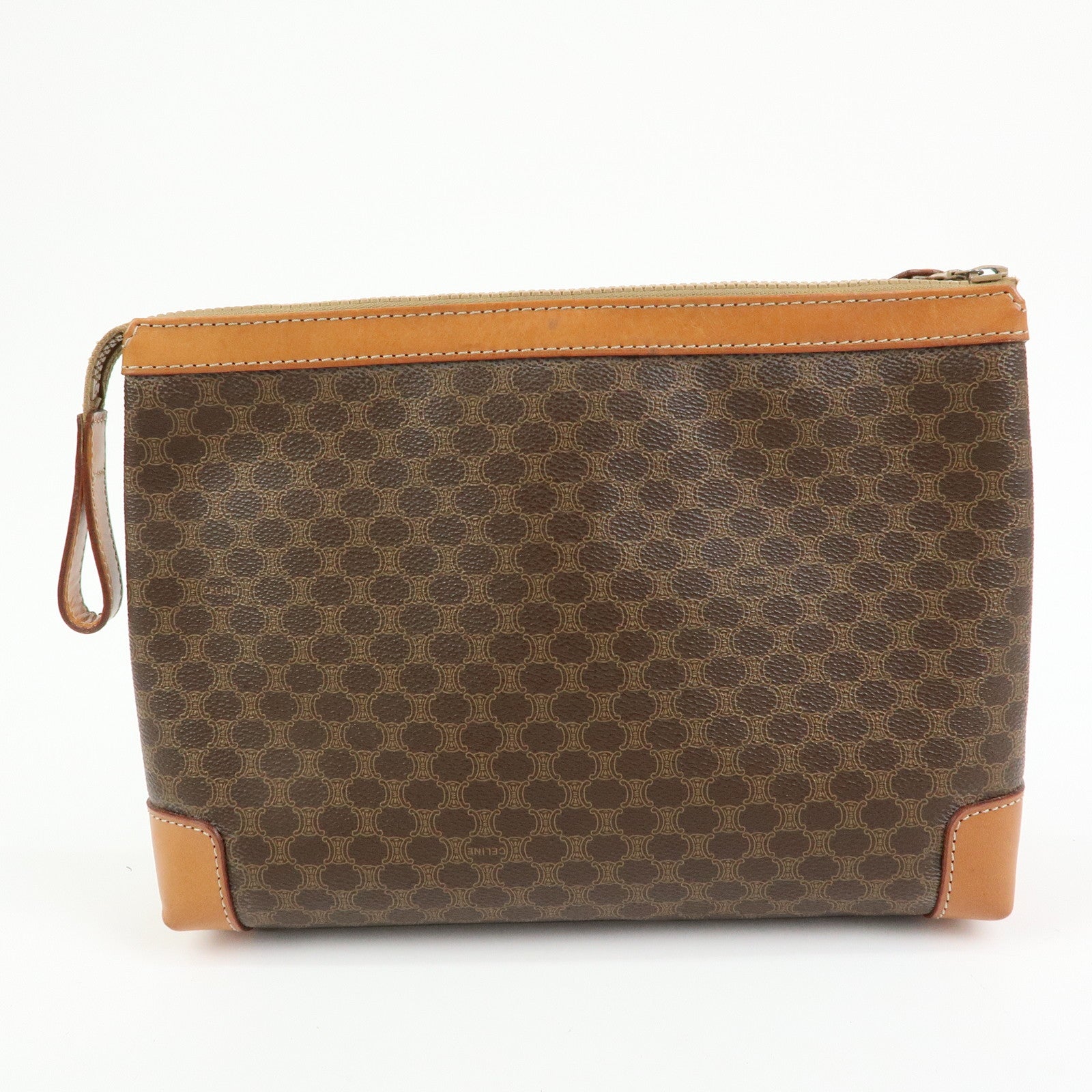 CELINE Macadam PVC Leather Clutch Bag Cosmetic Pouch Brown