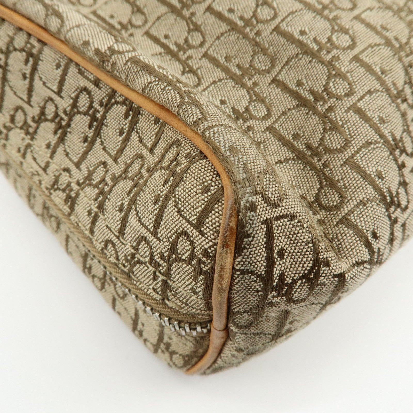 Christian Dior Trotter Canvas Leather Hand Bag Cosmetic Bag Brown