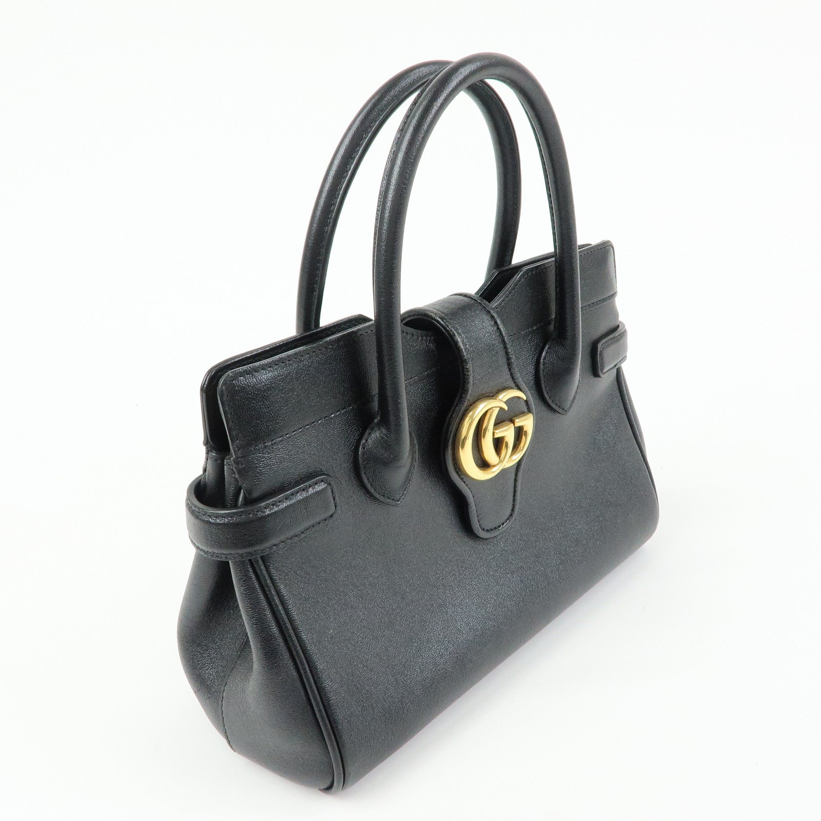 GUCCI GG Marmont Top Handle Leather 2Way Bag Hand Bag Black 658450