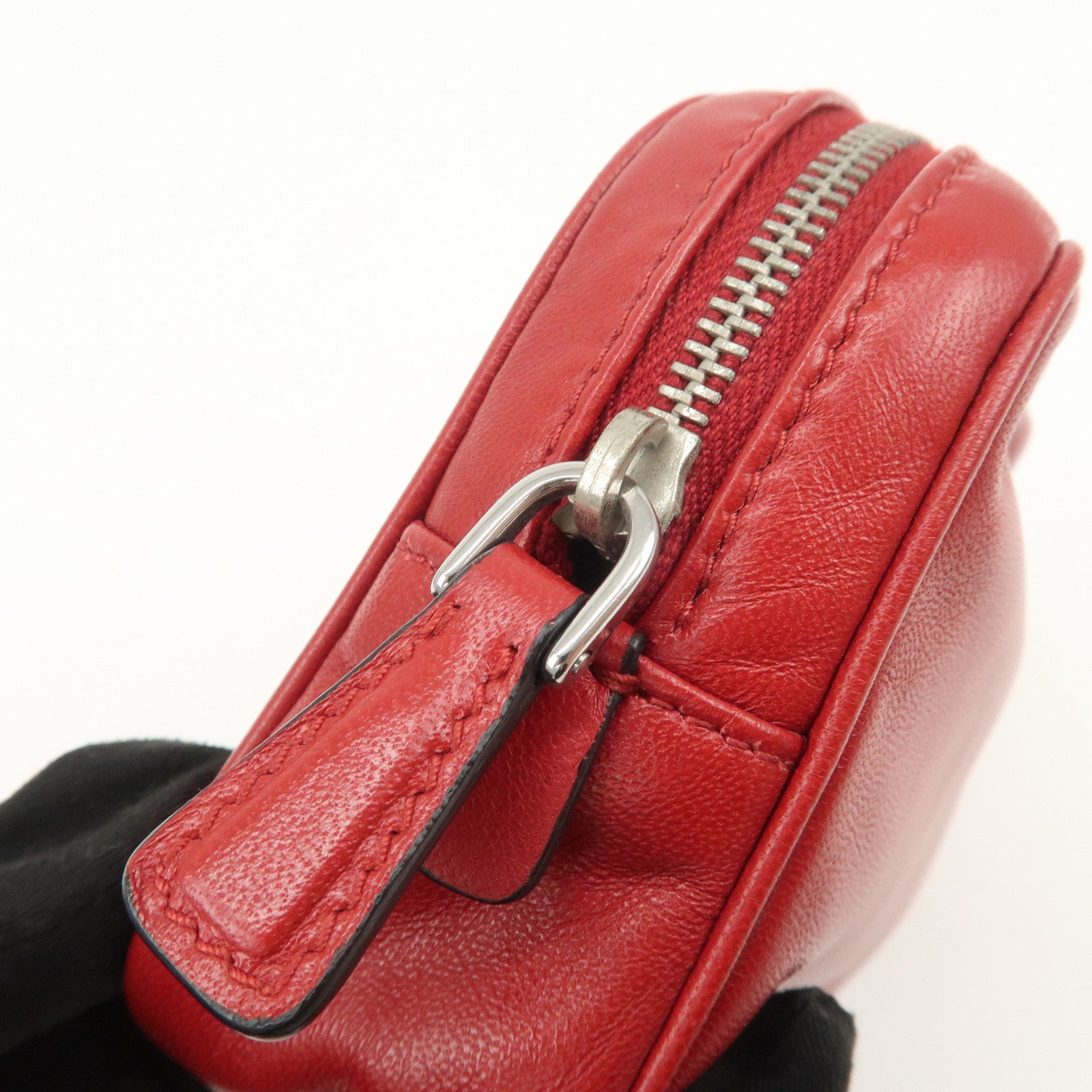 PRADA Logo Leather MiniPouch Wristlet Bag Red