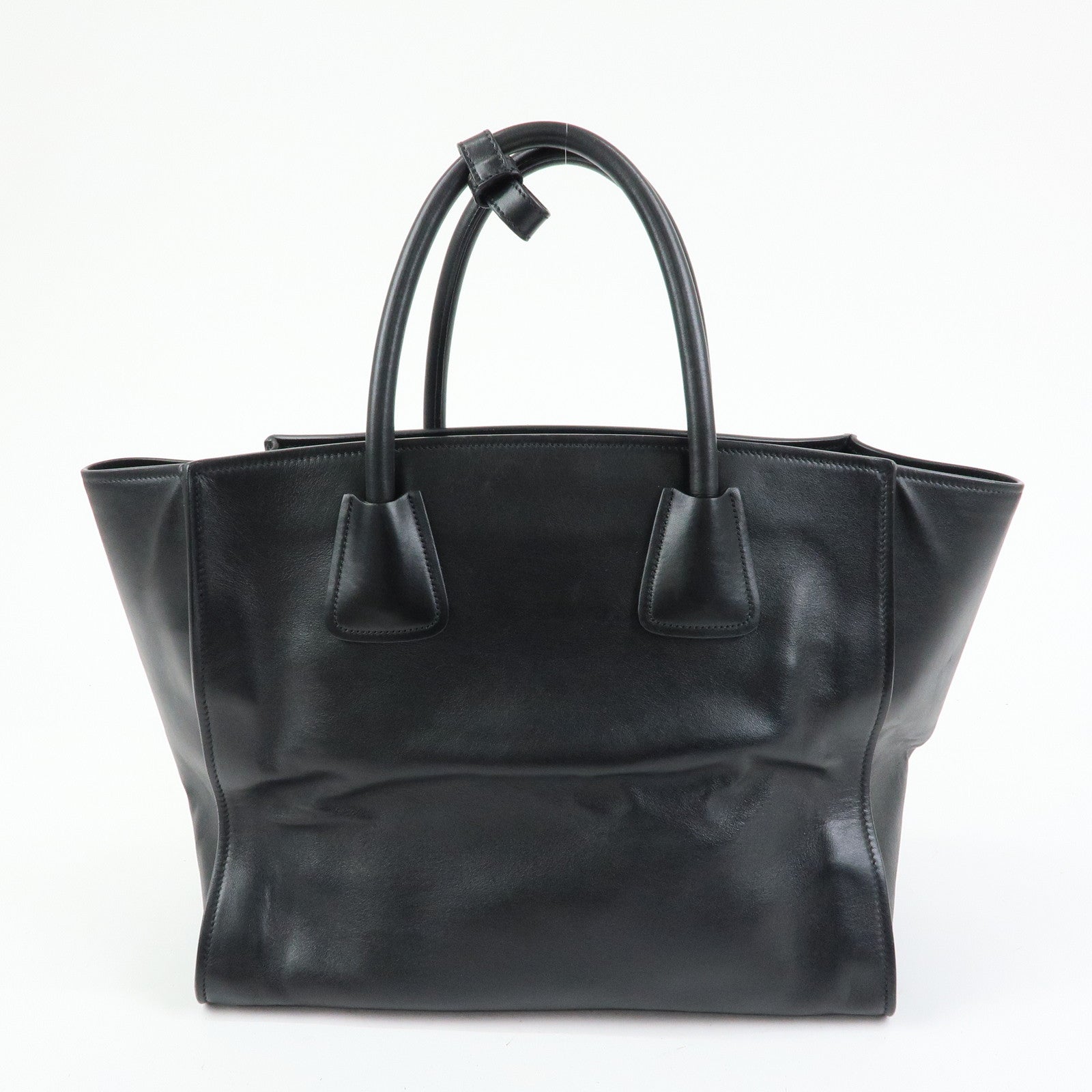 PRADA Triangle Logo Leather 2Way Tote Bag Hand Bag Black BN2626