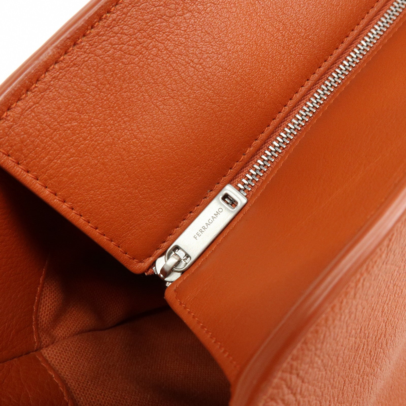 Ferragamo Logo Leather Tote Bag Hand Bag Orange