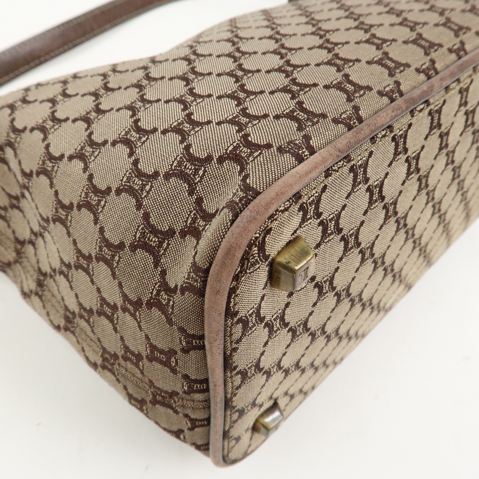 CELINE Macadam Logo Canvas Leather Shoulder Bag Hand Bag Brown