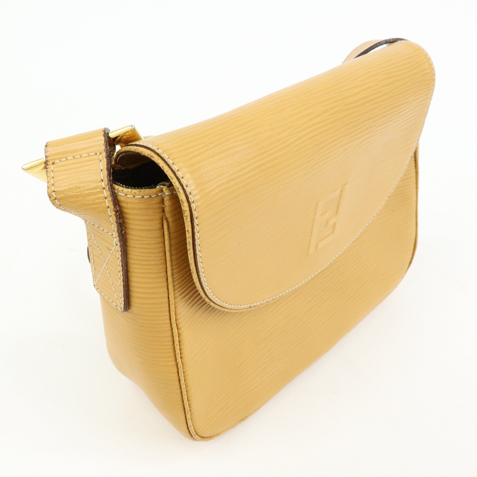 FENDI Logo Leather Shoulder Bag Crossbody Bag Yellow