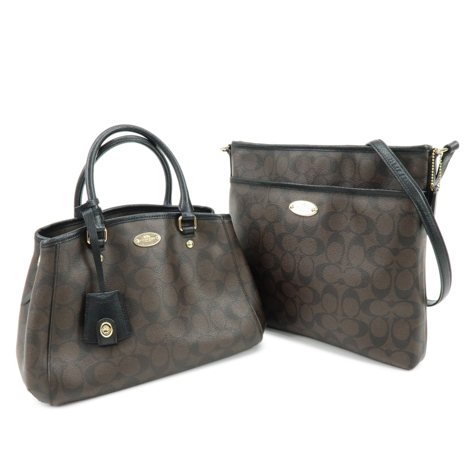 COACH Signature Margot Set of 2 PVC Leather Shoulder Hand Bag Brown
