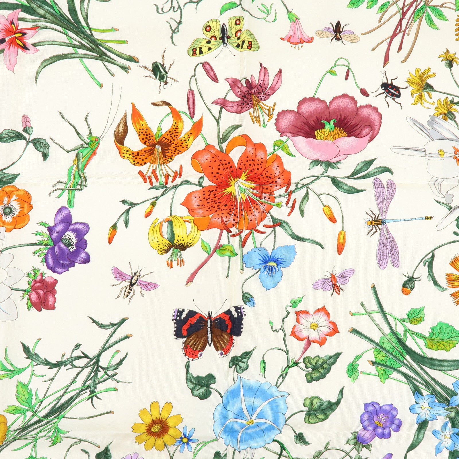 GUCCI Flora Set of 2 Silk 100% Navy White Yellow Multicolor
