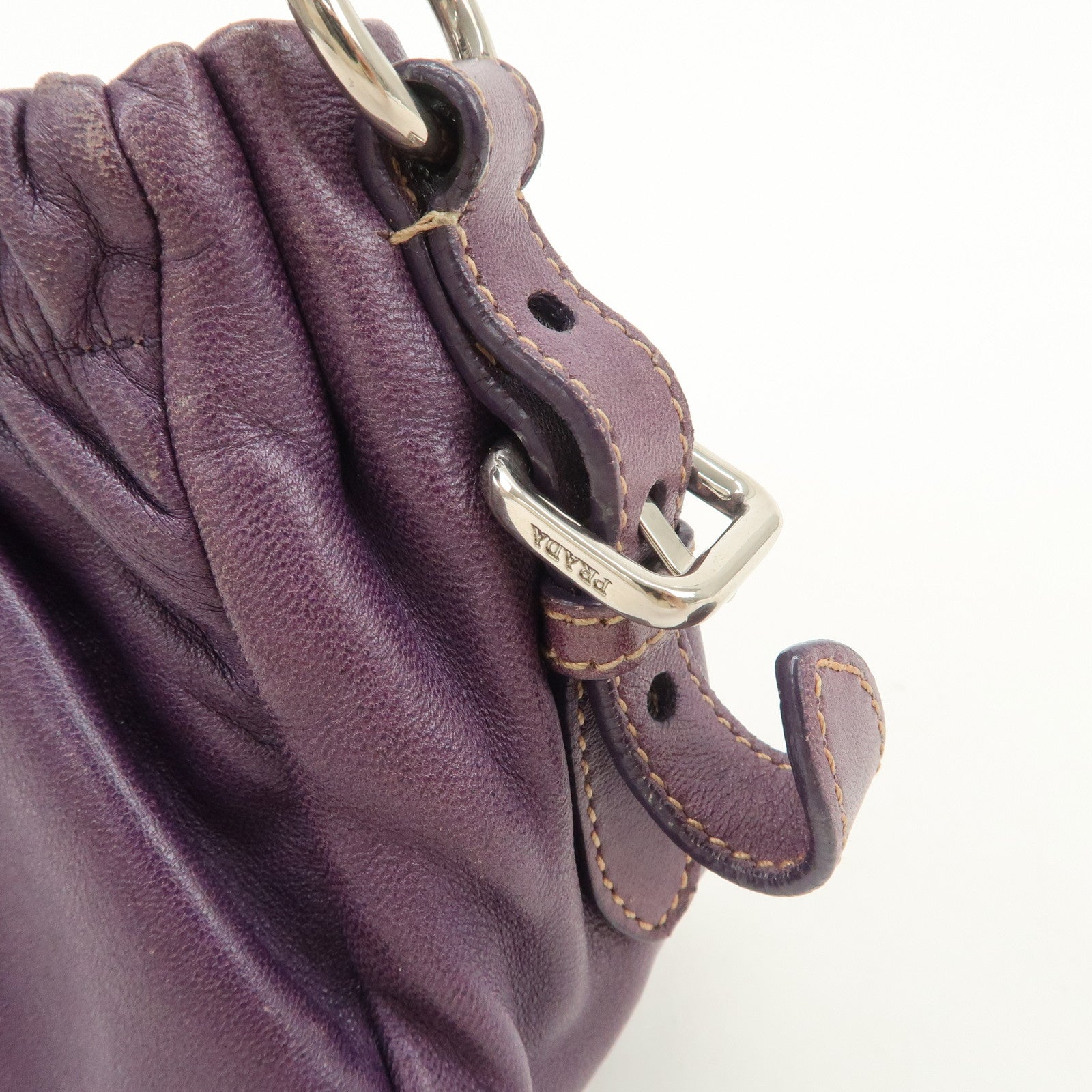 PRADA Ribbon Leather Shoulder Bag Hand Bag Purple Used