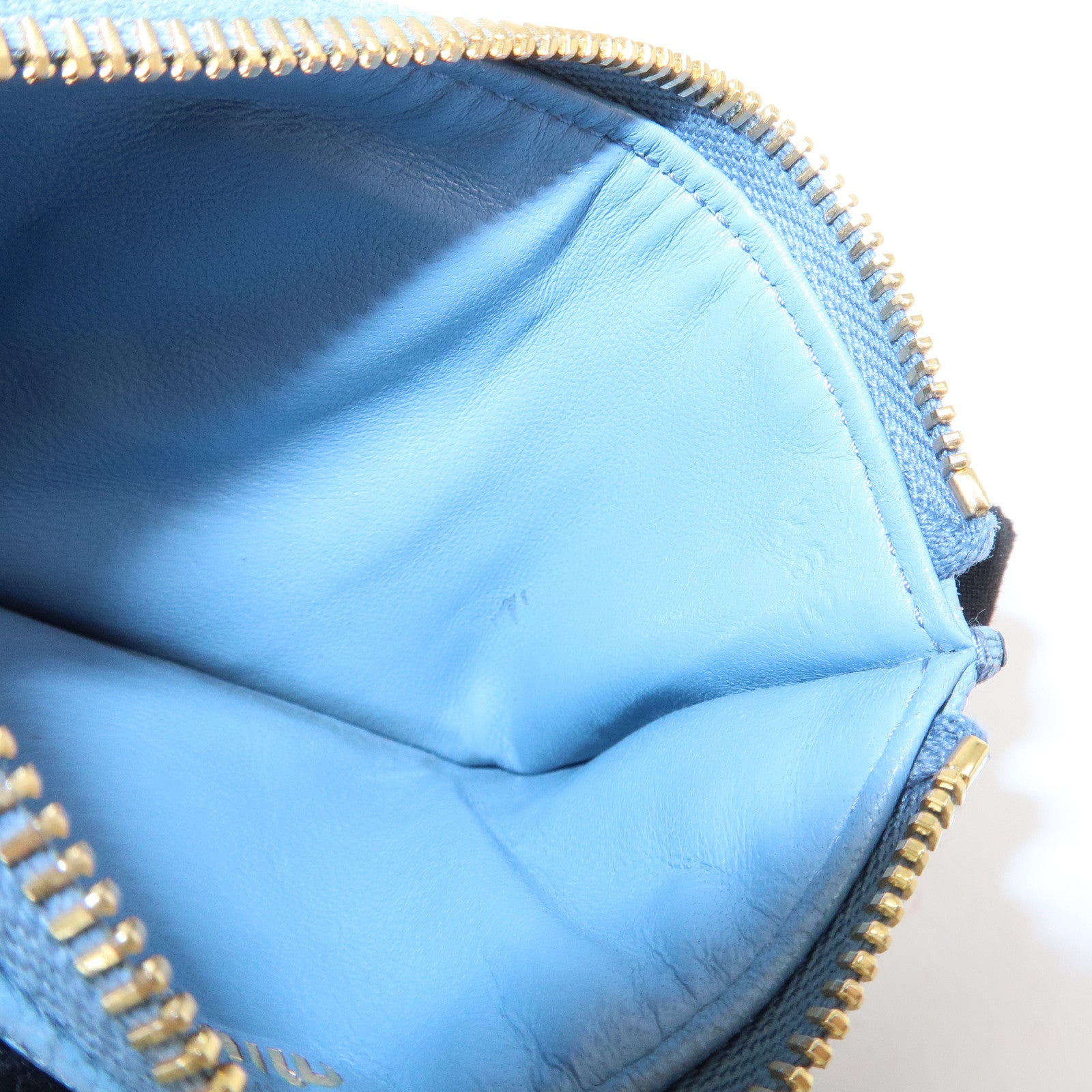 MIU MIU Leather Fragment Case Card Case Light Blue 5MB060 Used