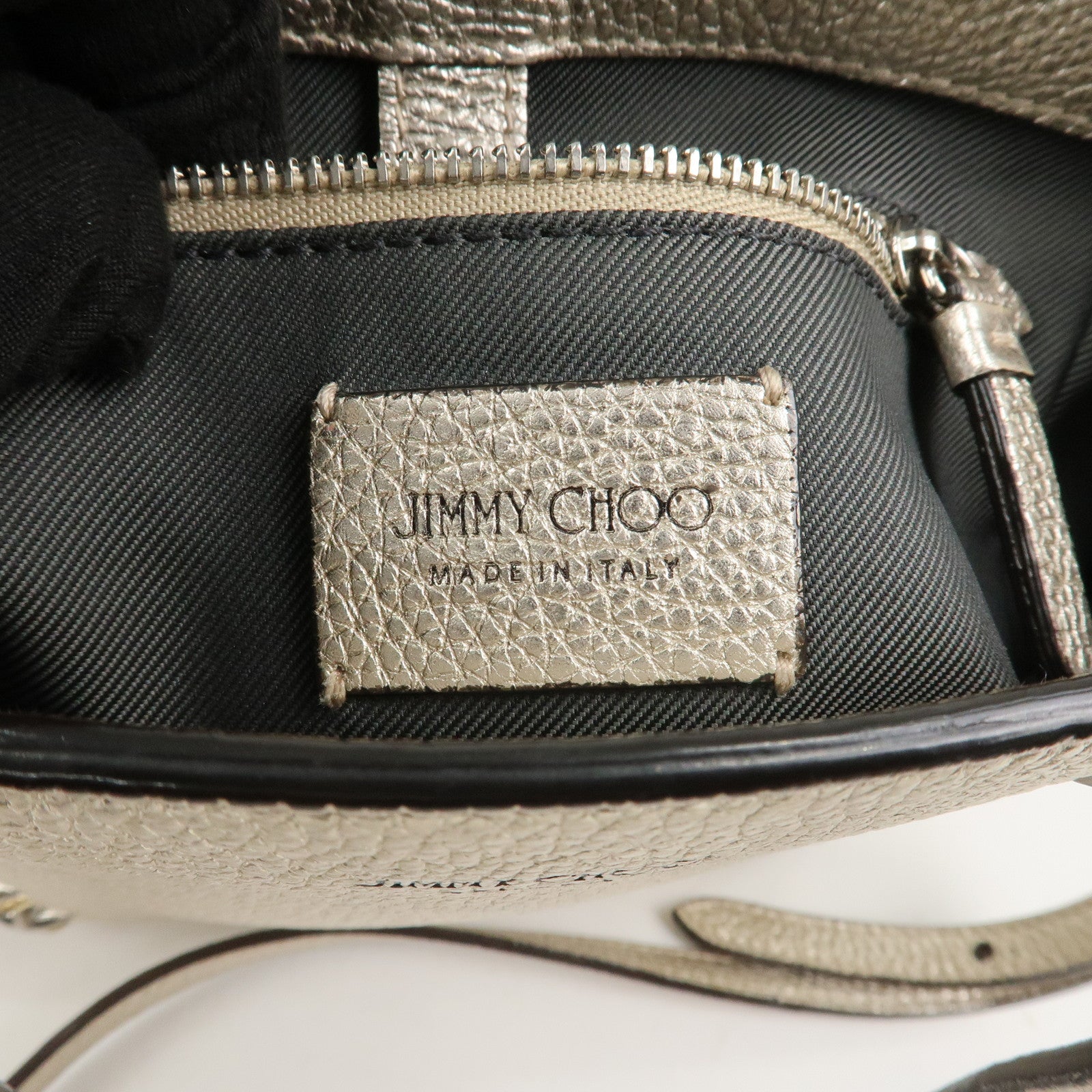 JIMMY CHOO Studs Leather 2Way Bag Hand Bag Silver