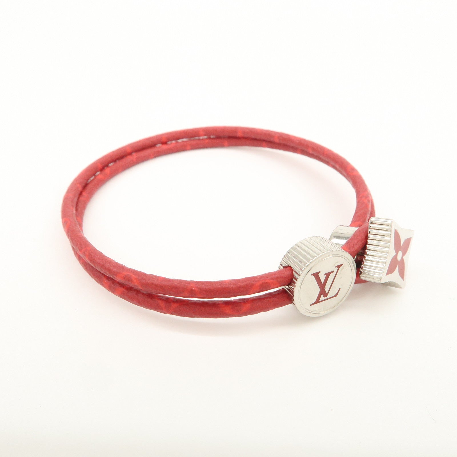 Louis Vuitton Monogram Canvas LV Bracelet Red Silver M1342A