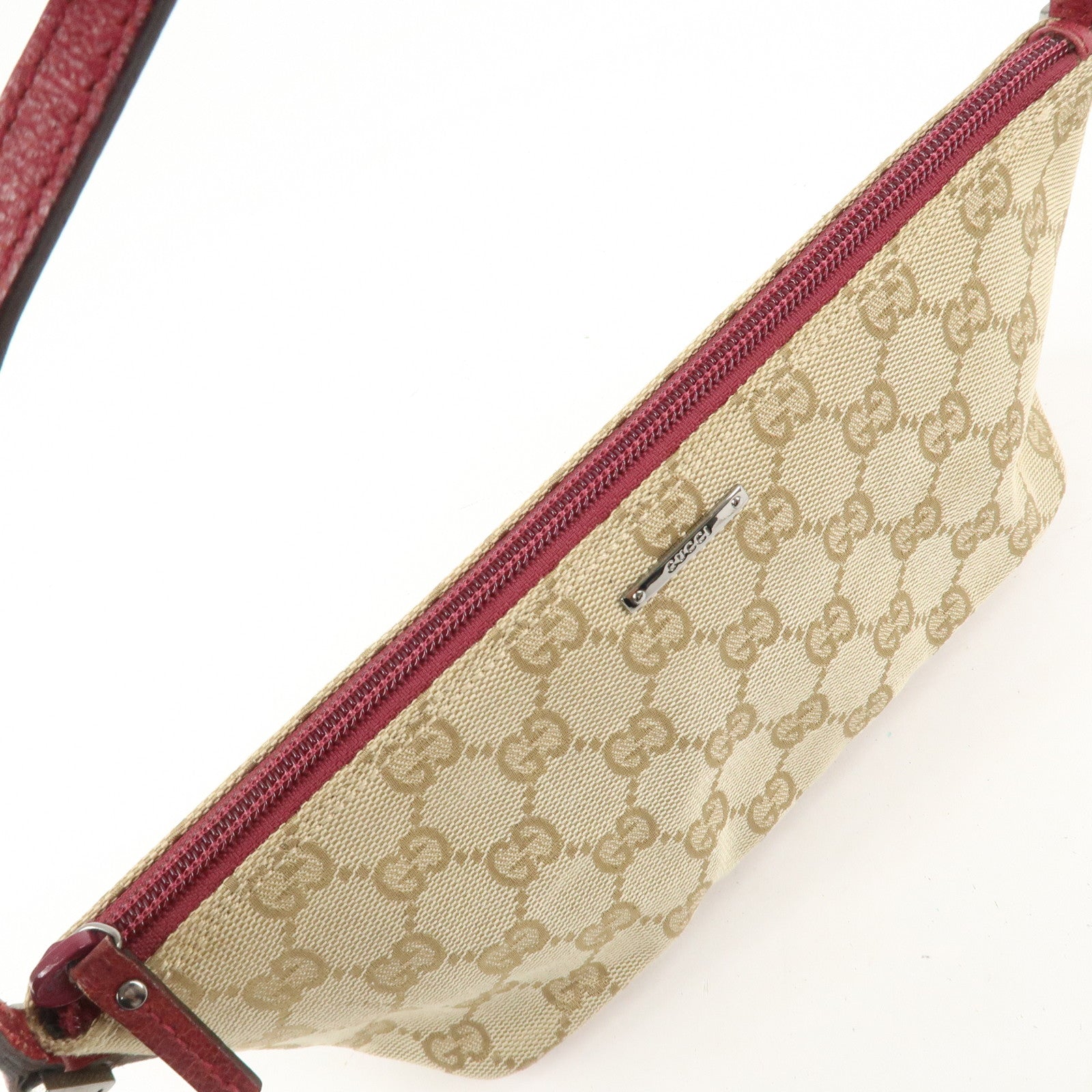 GUCCI Boat Bag GG Monogram Canvas Hand Bag Beige Bordeaux 07198