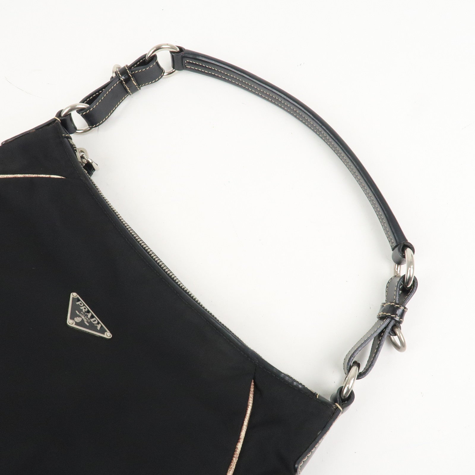 PRADA Triangle Logo Nylon Leather Shoulder Bag Black BR2840