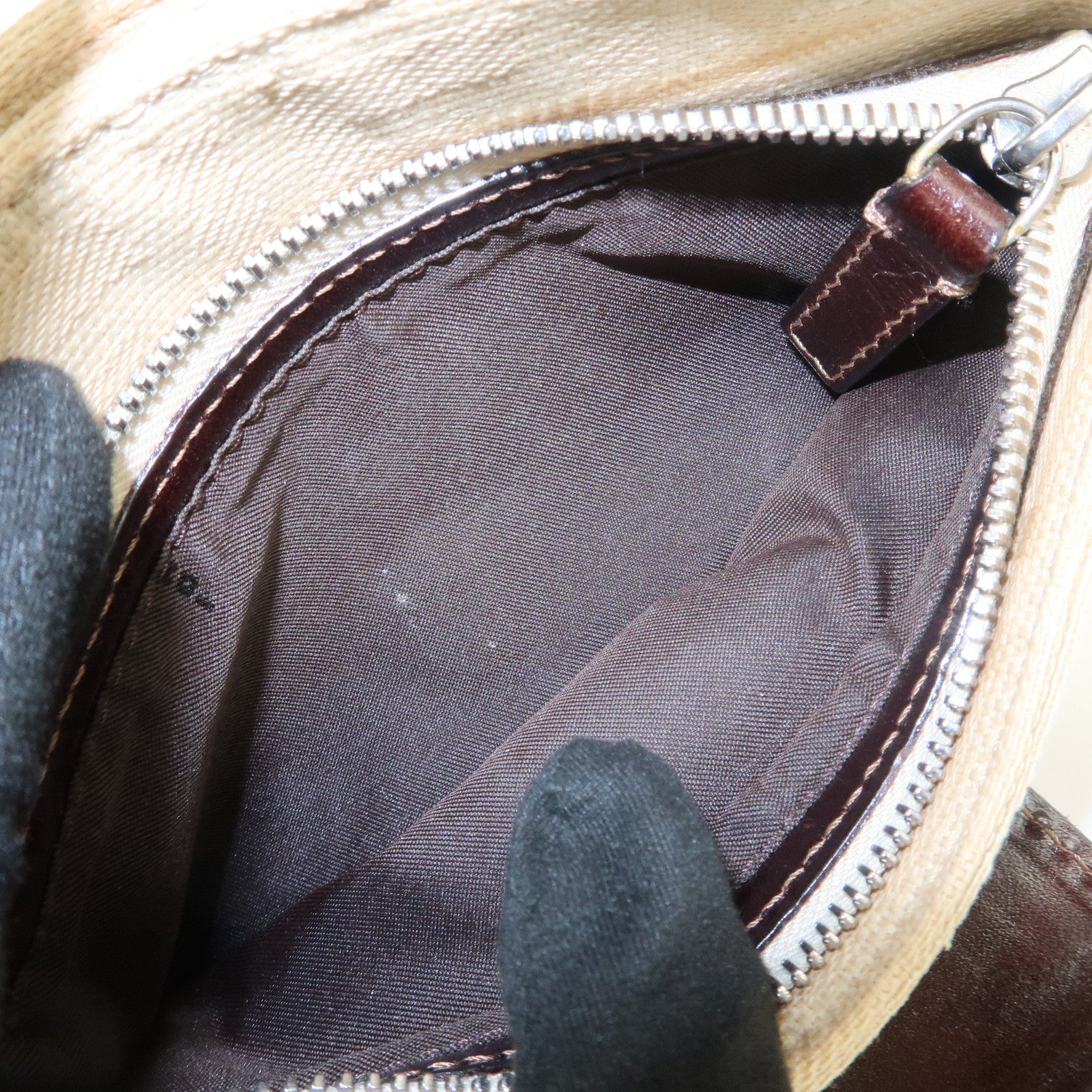 FENDI Zucca Canvas Leather Shoulder Bag Beige Brown 26723