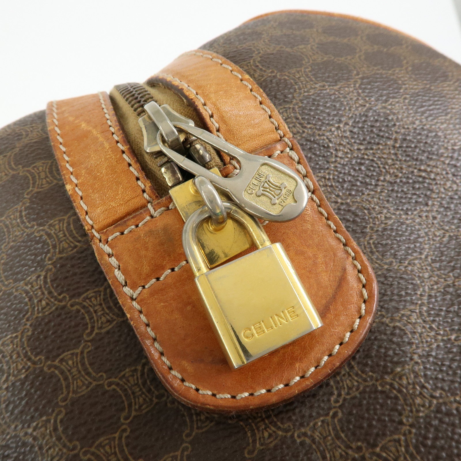 CELINE Macadam PVC Leather Boston Bag Hand Bag Brown