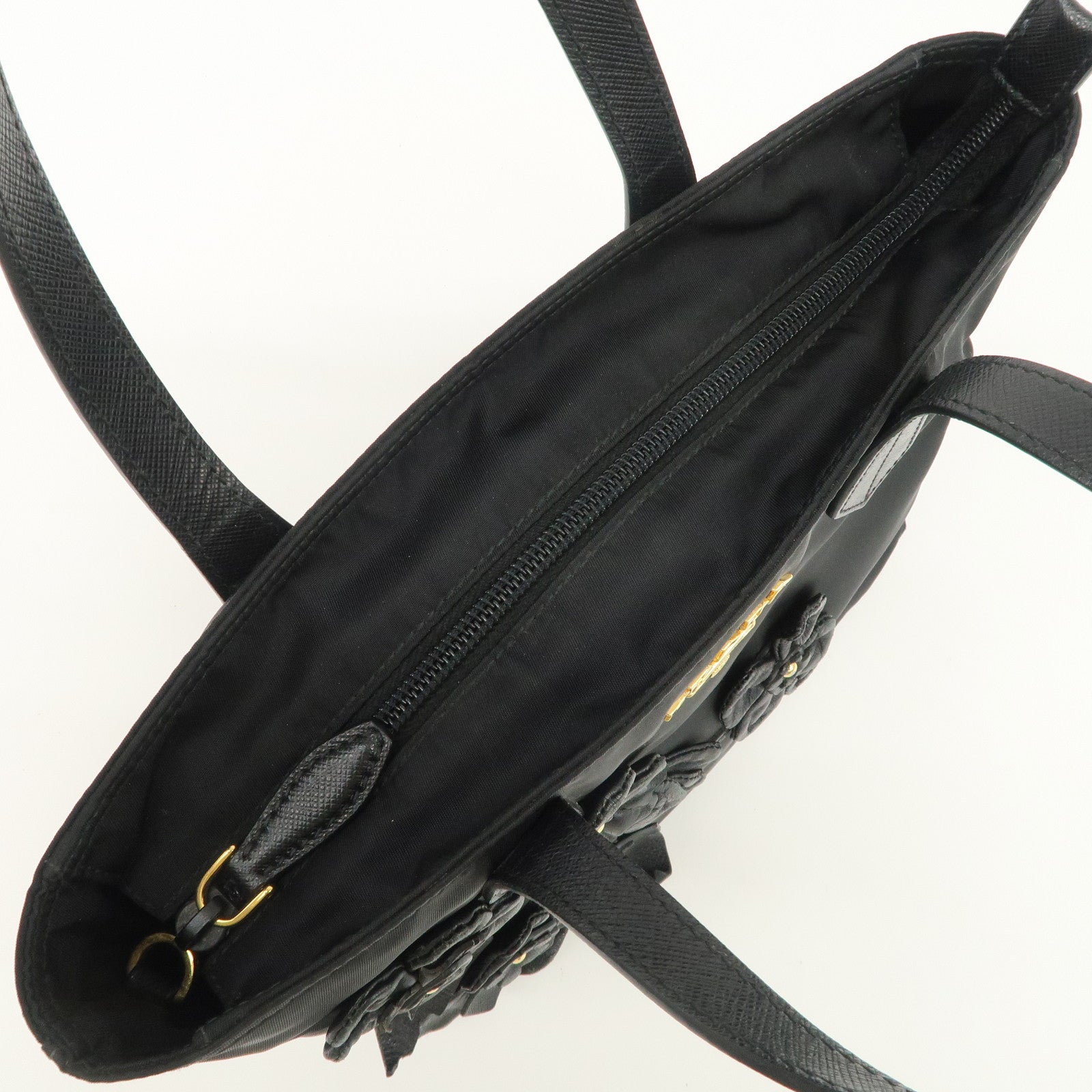 PRADA Nylon Leather Hand Bag Black Gold Hardware 1BA084