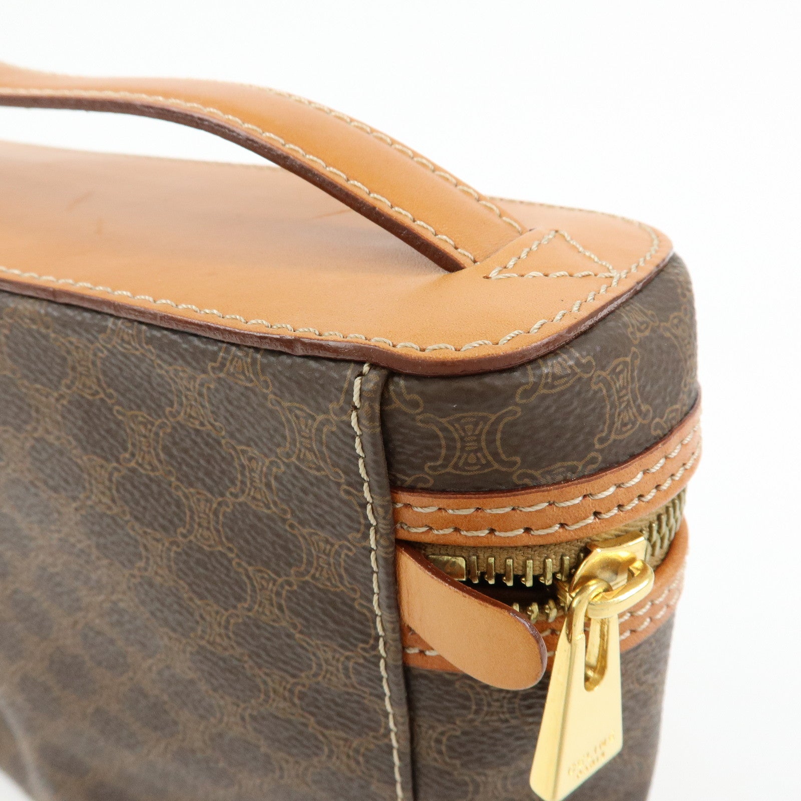 CELINE Macadam PVC Leather Hand Bag Vanity Bag Pouch Brown