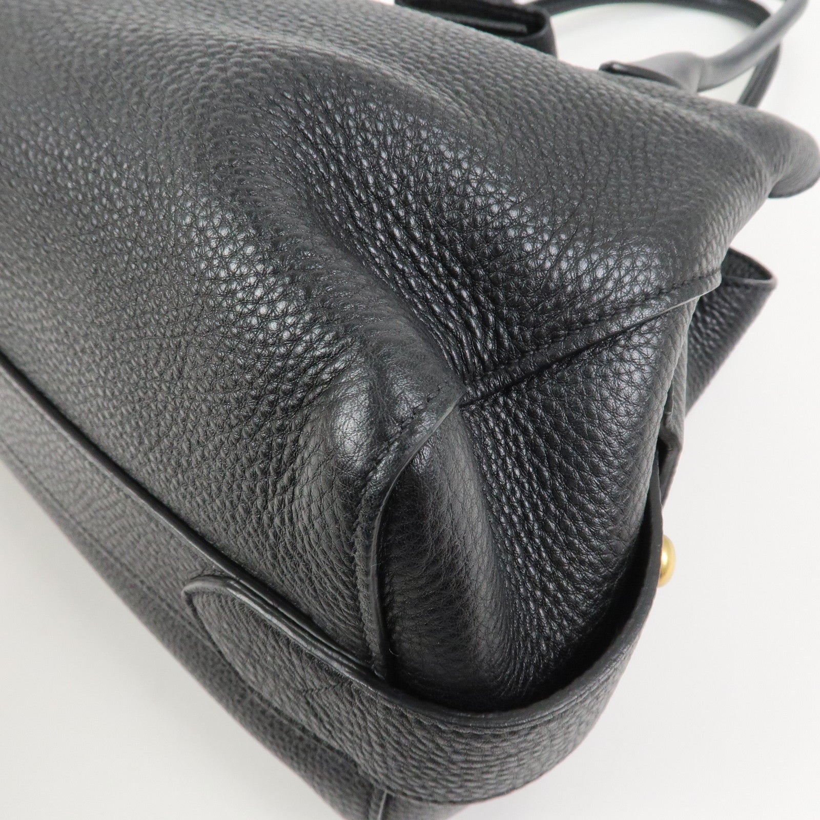 PRADA Triangle Logo Leather 2 Way Bag Hand Bag Black 1BA127
