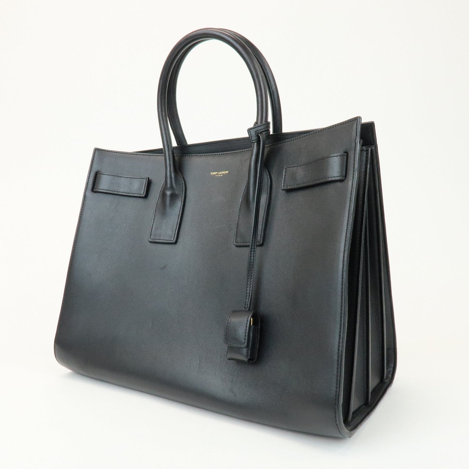 SAINT LAURENT Sac de Jour Logo Leather Tote Bag Hand Bag Black
