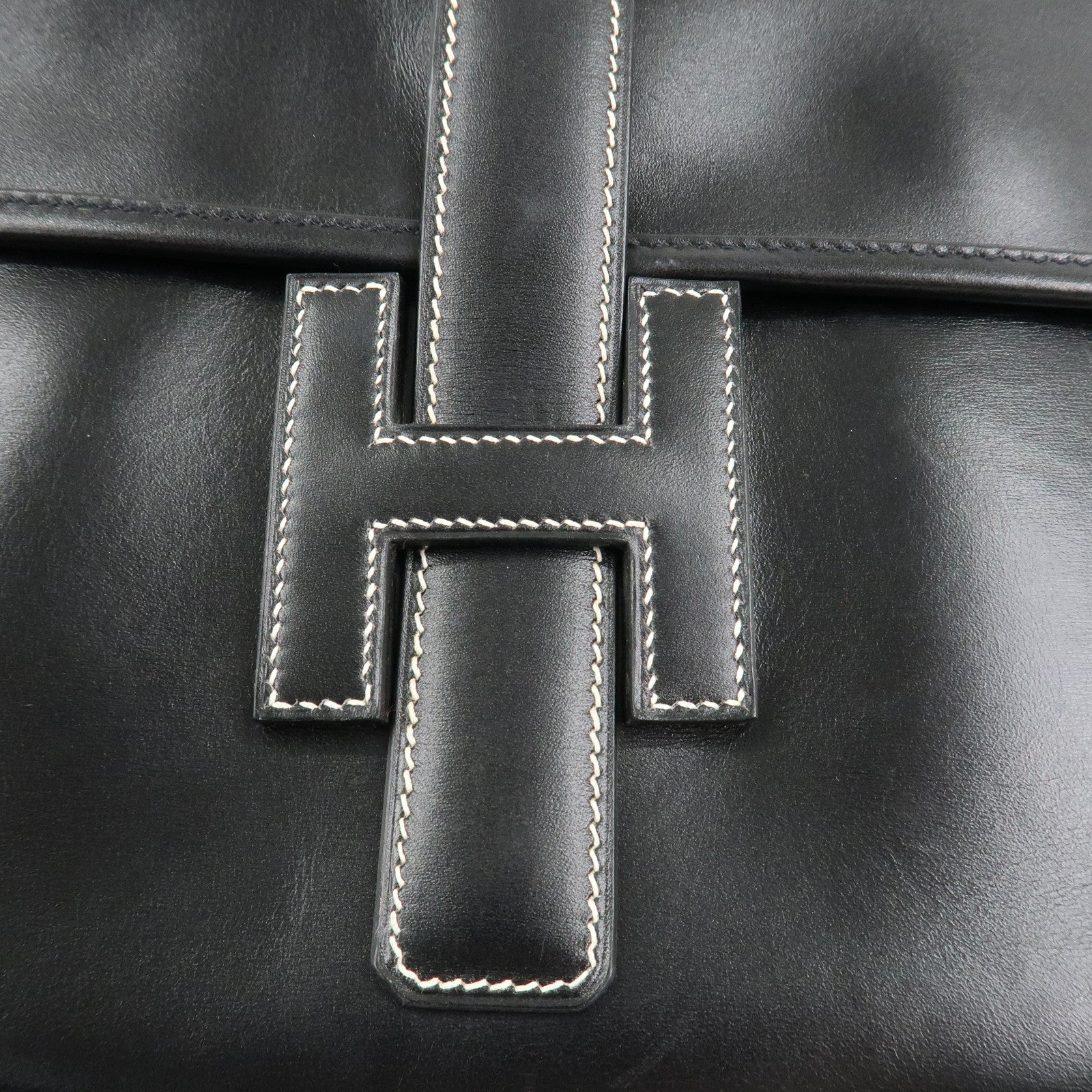HERMES Box Calf Leather Jige PM Clutch Bag Black