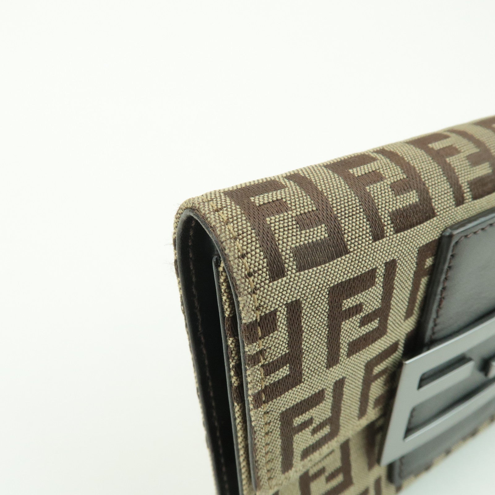 FENDI Zucchino Canvas Leather Tri-fold Wallet Beige Brown 8M0023 Used