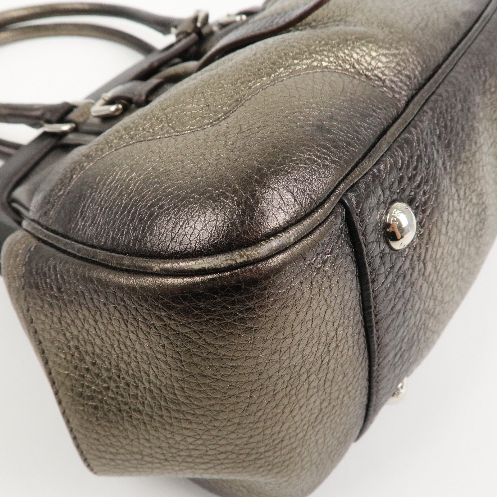 PRADA Logo Leather Shoulder Bag Boston Bag Metallic Gold