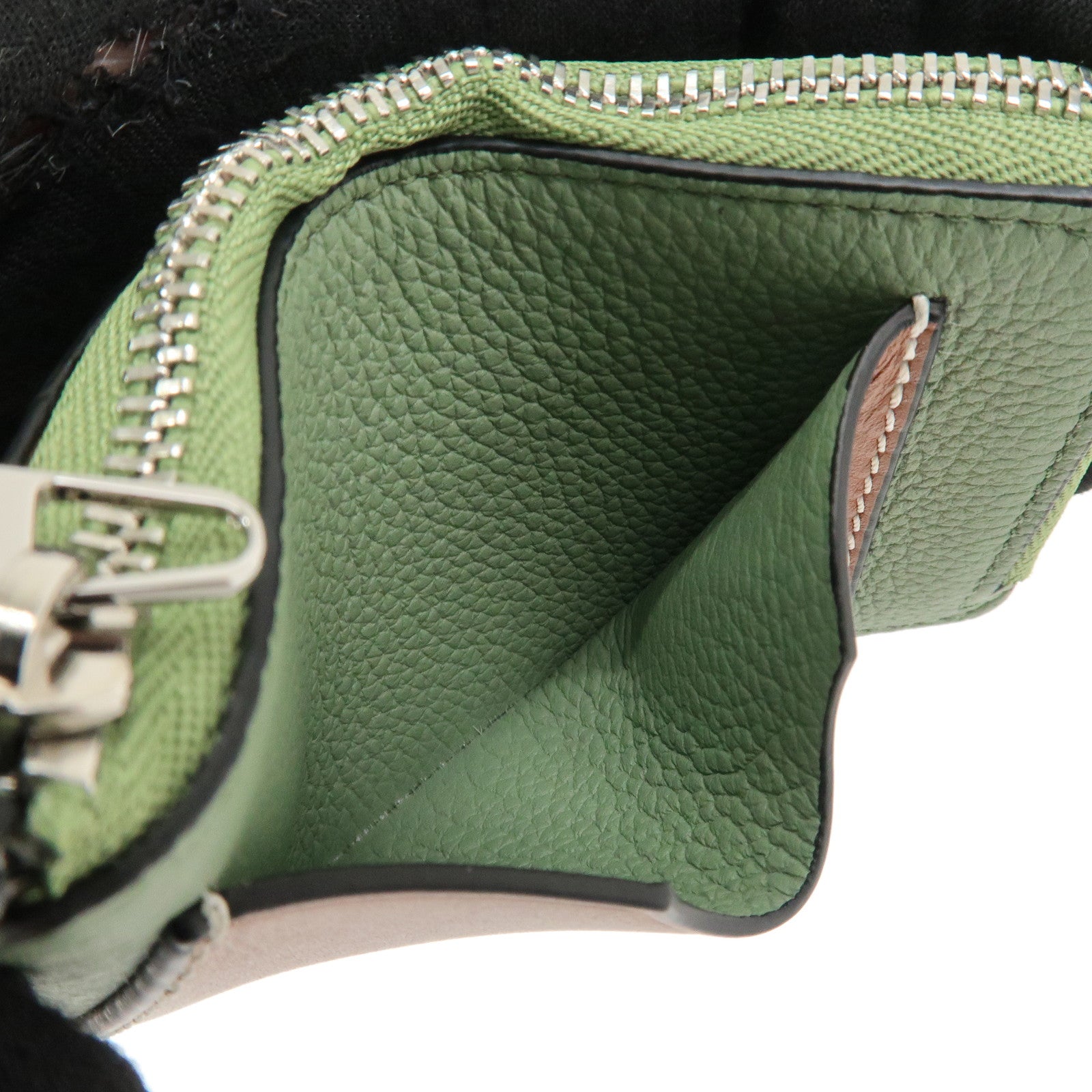 LOEWE Fragment Soft Grained Calf Coin Case Card Case Light Green Brown Used